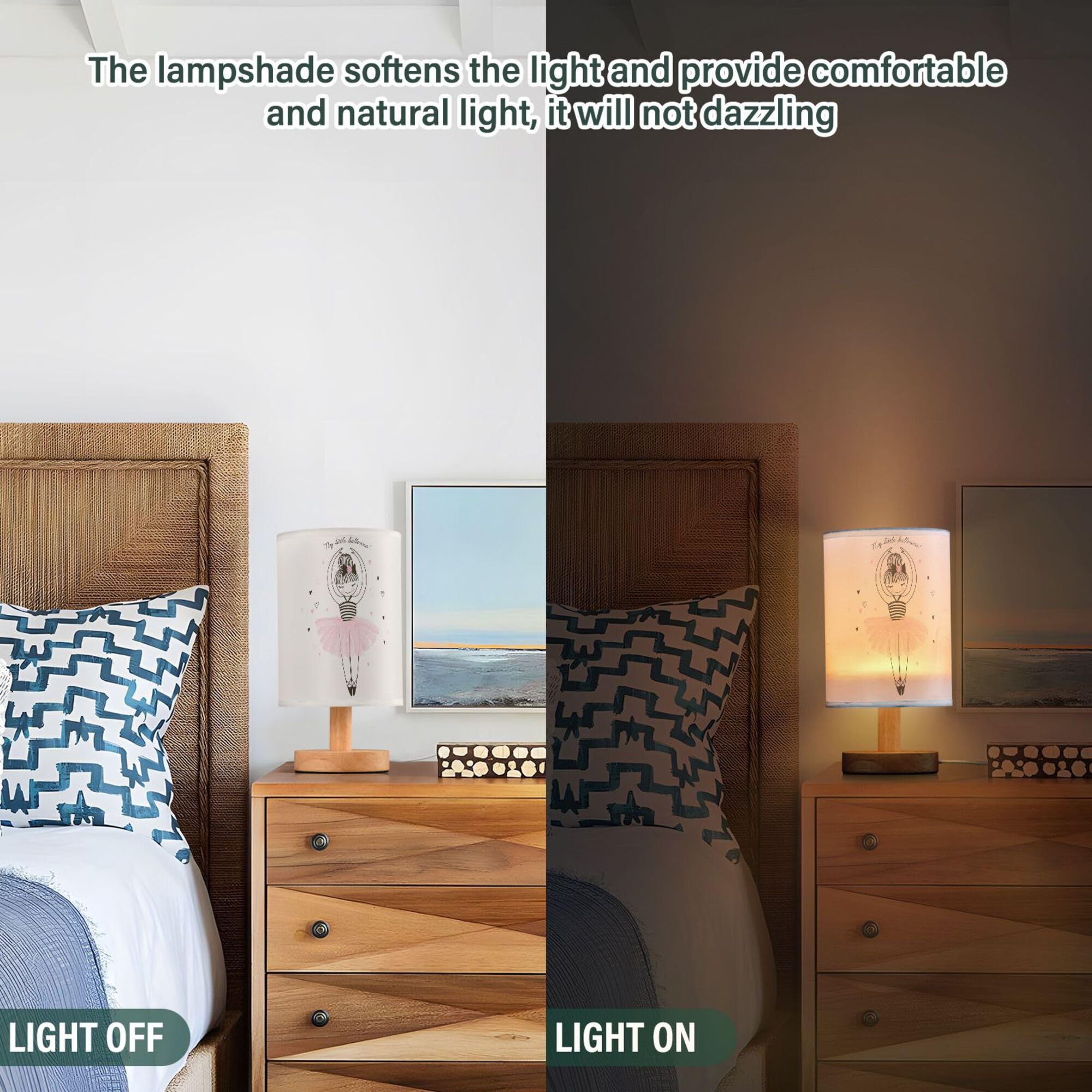 Yyzzh Table Lamp Cute Ballerina Girl Princess Dancing Ballet With Heart Nightstand Lamp With Wood Base Fabric Lamp Shade Bedside