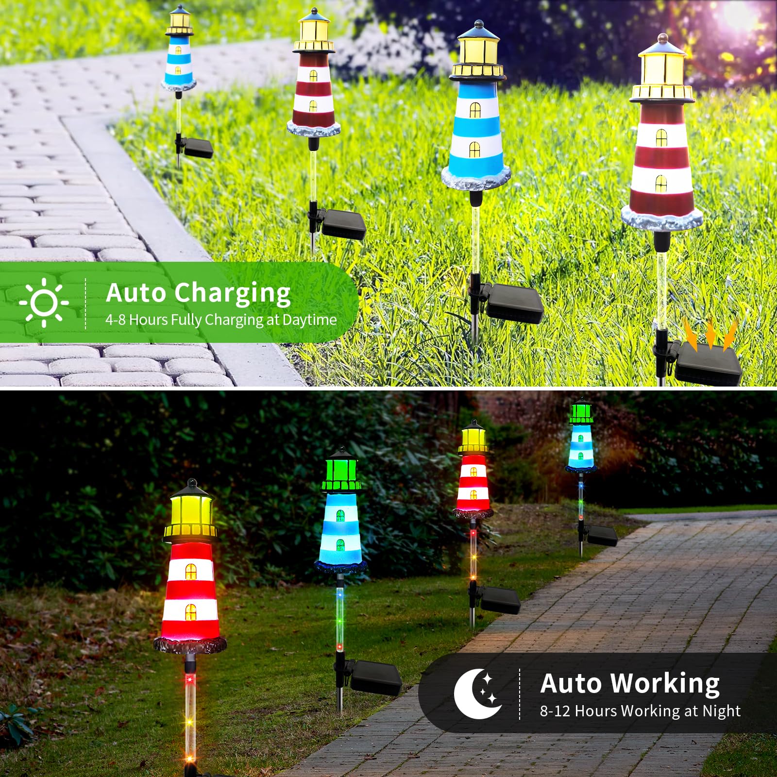 Beidoulu Lighthouse Outdoor Solar Light,4Packs Outdoor Waterproof, Solar Trail Lights Decor Your Garden, Flower Beds, Patio Ligh