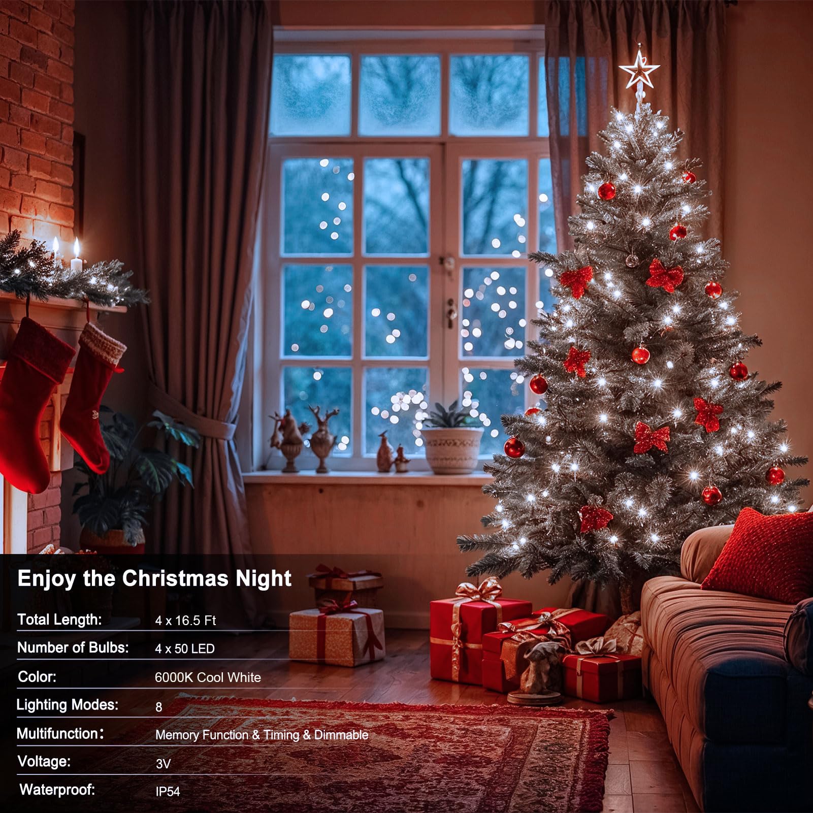 Zaiyw 200 Led String Lights Battery Operated, 66Ft Cool White, Remote Timer, 8 Modes, Dark Green Wire