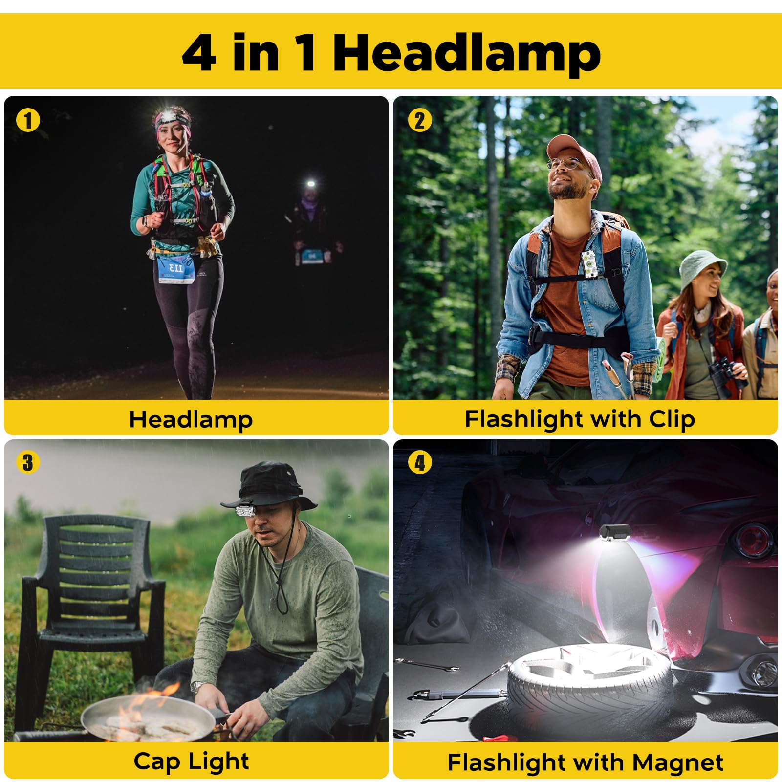 Dawinsie Headlamp Led Rechargeable (2 Pcs), Head Lamp With Motion Sensor, 6 Modes Waterproof Head Light Flashlight For Hiking, R
