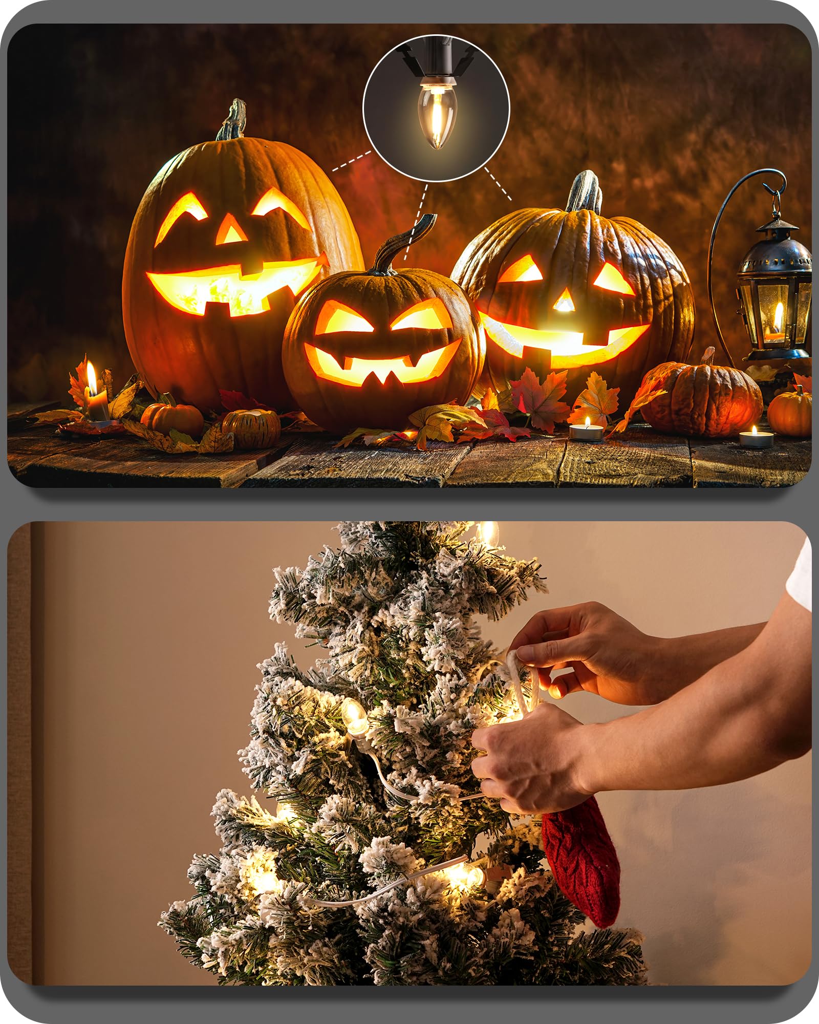 GOEBLESON Christmas Village Lights 2Pack, 6FT Warm White LED String Lights with Socket & Switch, Model W06VLP205