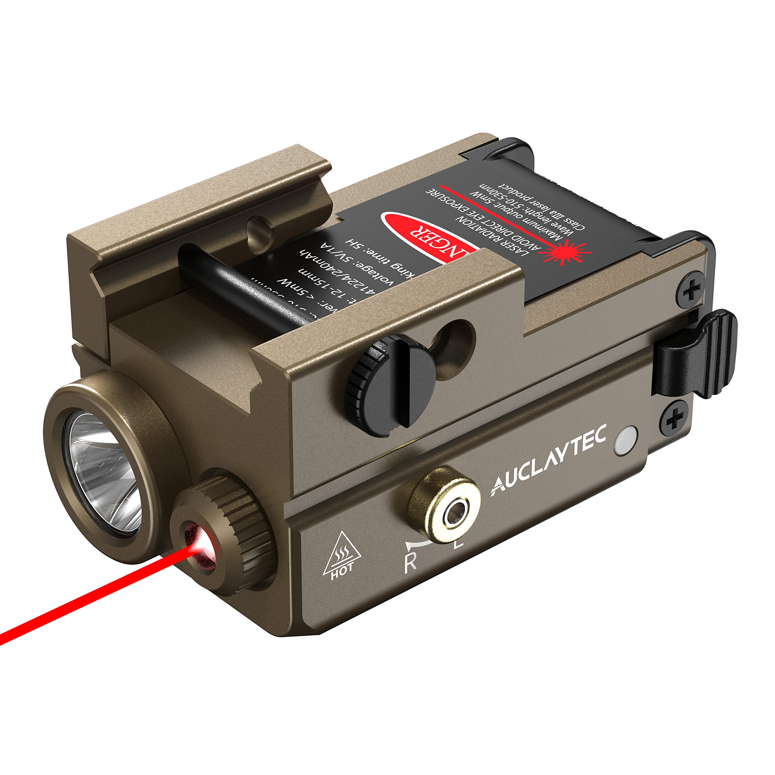 AUCLAYTEC Handheld Toy Flashlight Red Laser Combo 420 Lumens Handheld Toy Light Recharge Tatical Flashlight Fits for Picatinny MIL-STD-1913 Rail  Fits for Glock (with Built-in Battery)