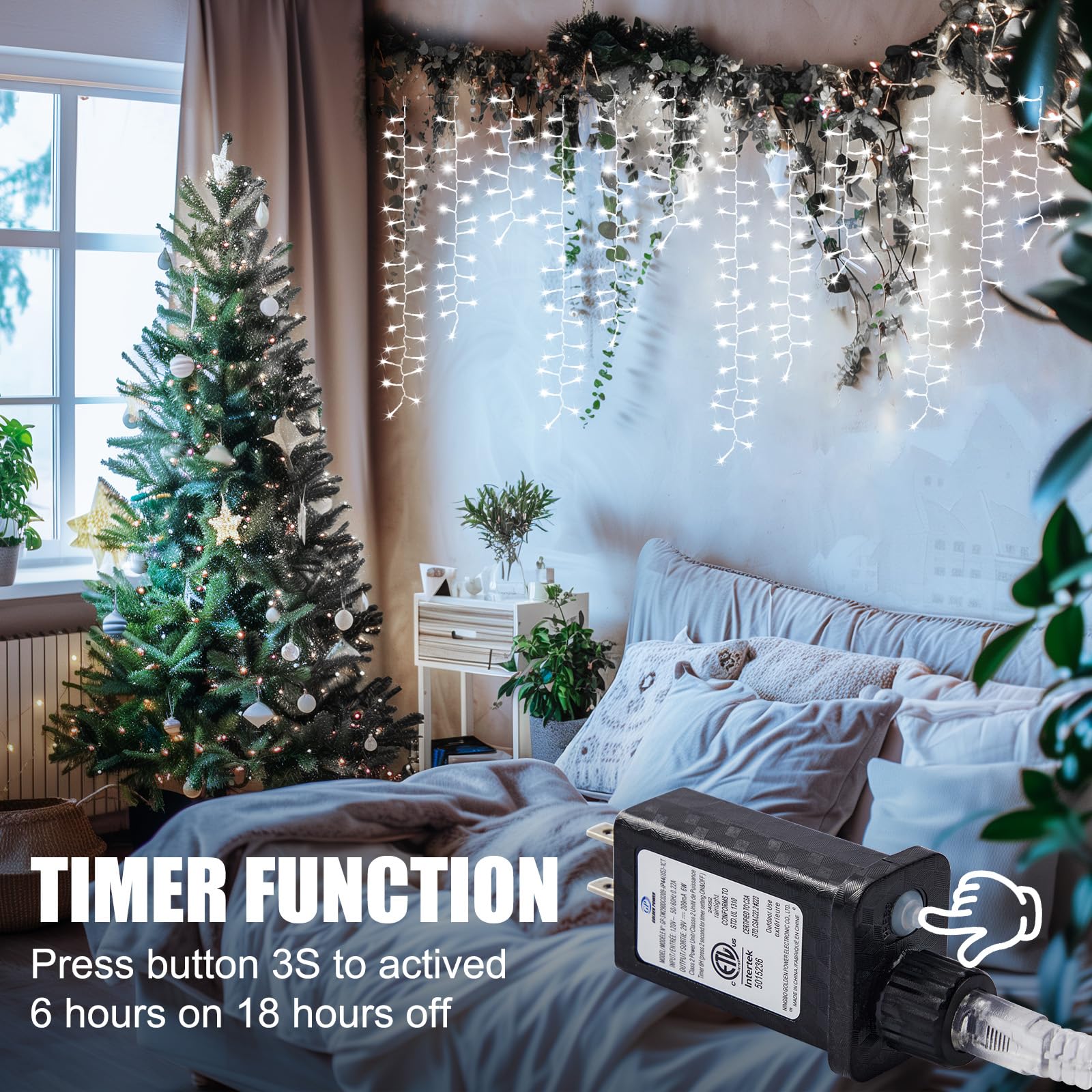 Brightown 33Ft 1020 Led Icicle Christmas Lights, Outdoor/Indoor, White, 12 Modes, Waterproof, Timer, 6W