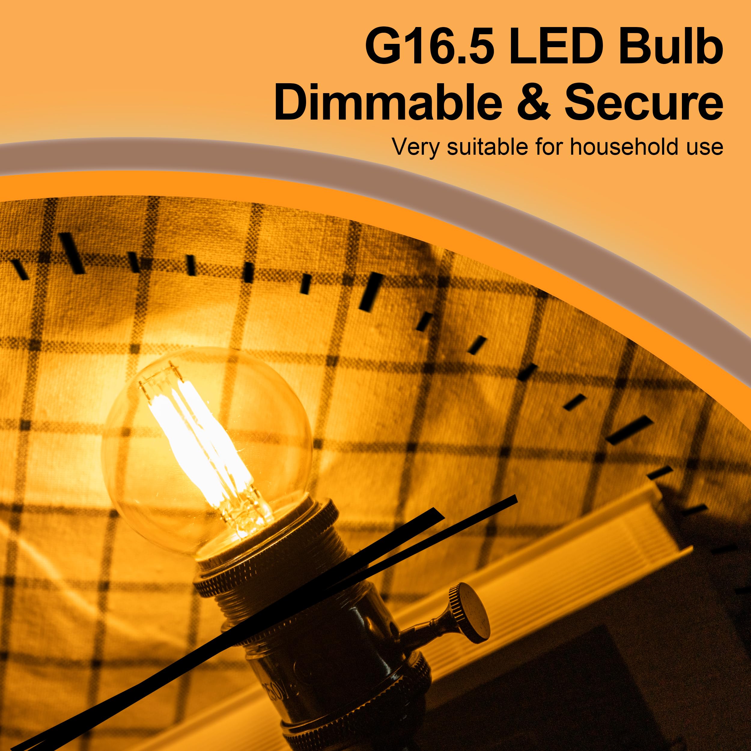 Runquiz G16.5 Led Bulb, Small Round Edison Light Bulbs, E26 Dimmable Globe Amber Vanity Light Bulbs, 6W 2700K Vintage Led Filame