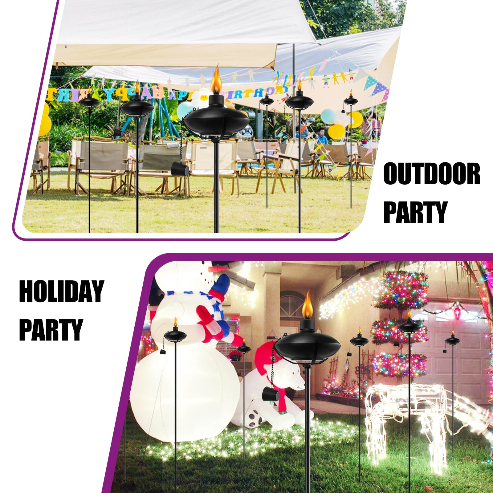 Fan-Torches 6 Pack Citronella Garden Torches, 55-Inch Metal Outdoor Décor With 3-Prong