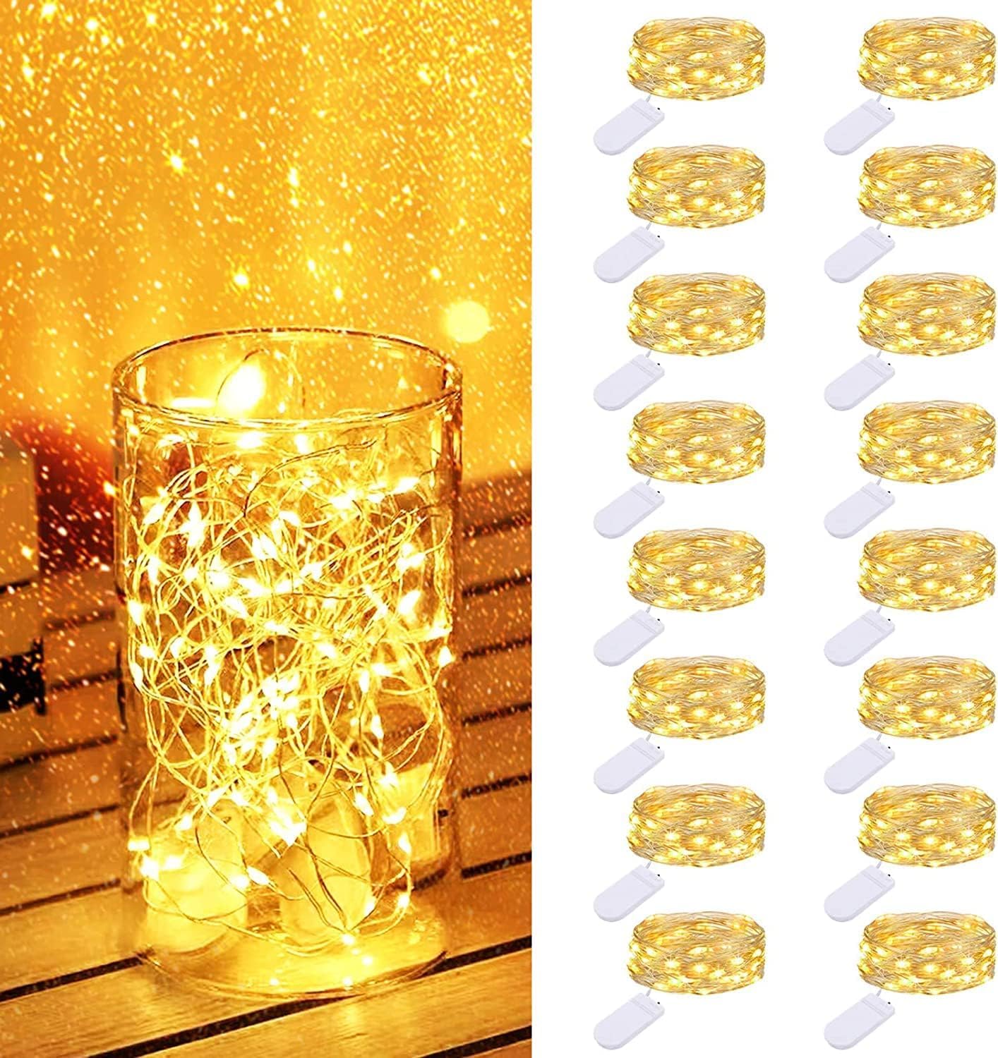 litogo Fairy Lights 16 Pack, 7ft 20 LED Mini String Lights, Waterproof Silver Wire, Warm White, Model BL15