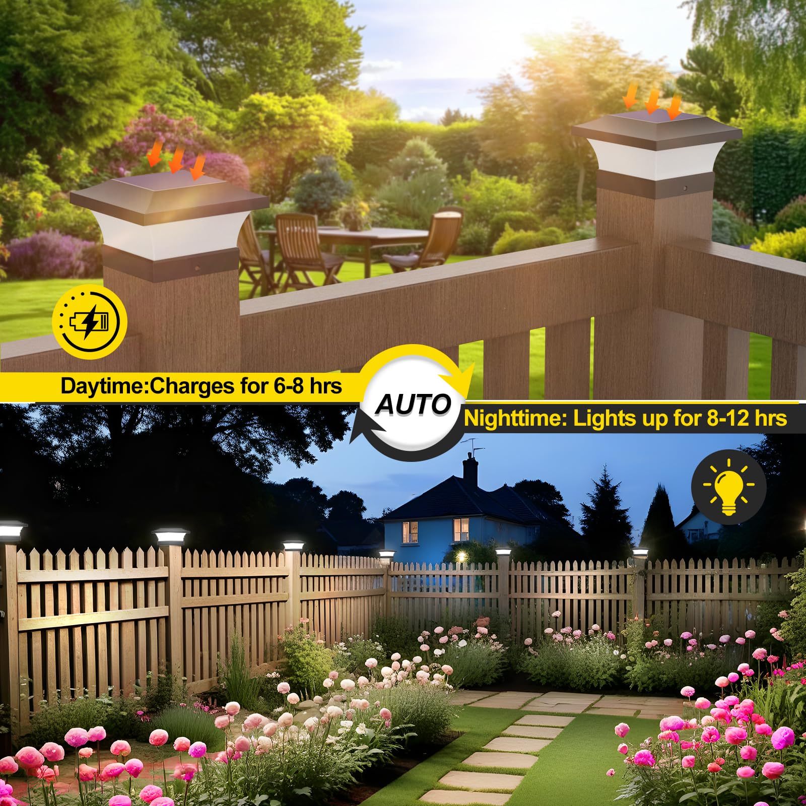 T-SUN Solar Post Cap Lights, Waterproof LED for 4x4 Wooden Posts, Eco-Friendly, Black, 12 Pack, Model TS-GL0403-60X12