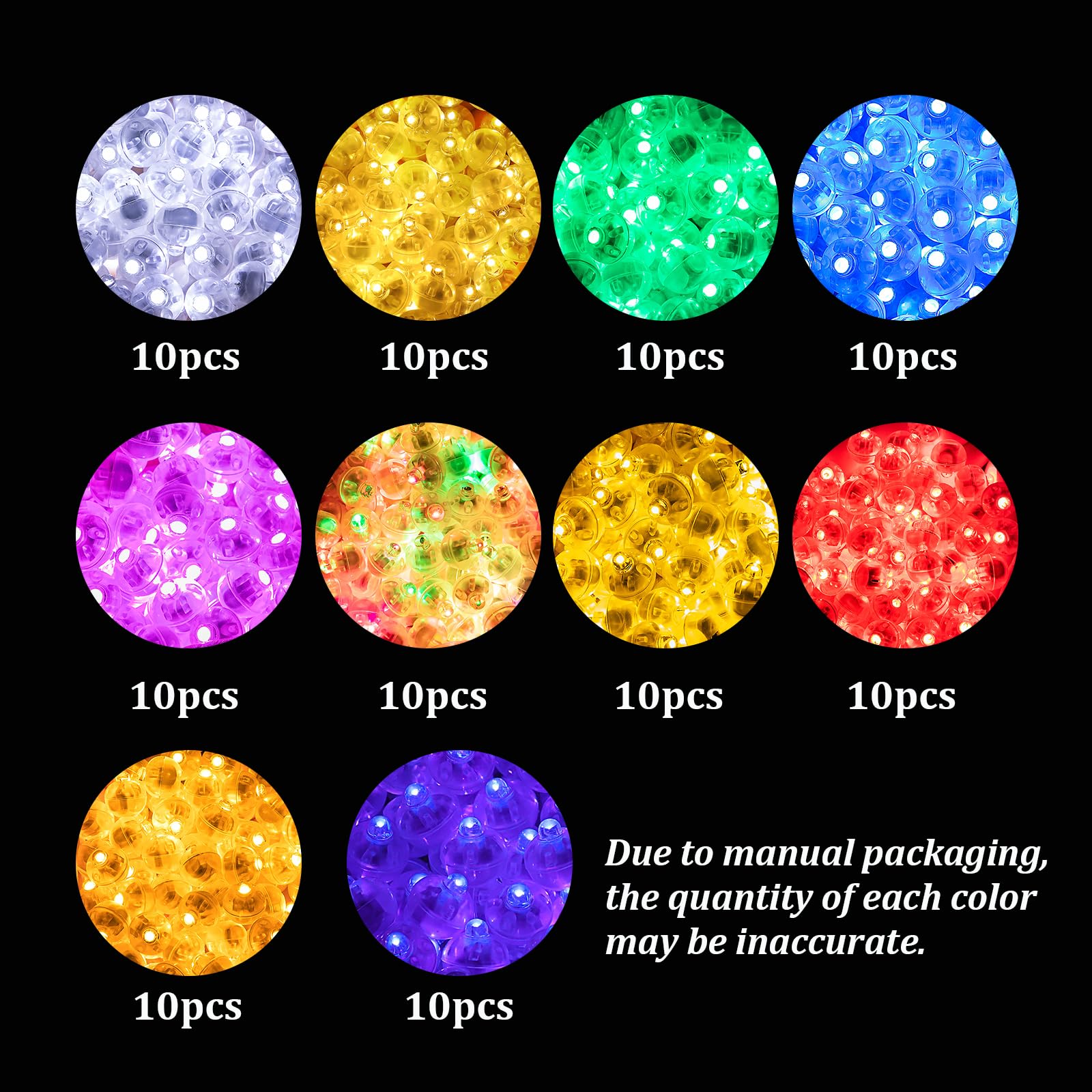 100 Pcs 10 Colors Balloon Lights, Led Assorted Colors Flash Lights, Mini Ball Lights Round Led Ball Lamp For Paper Lantern Ballo