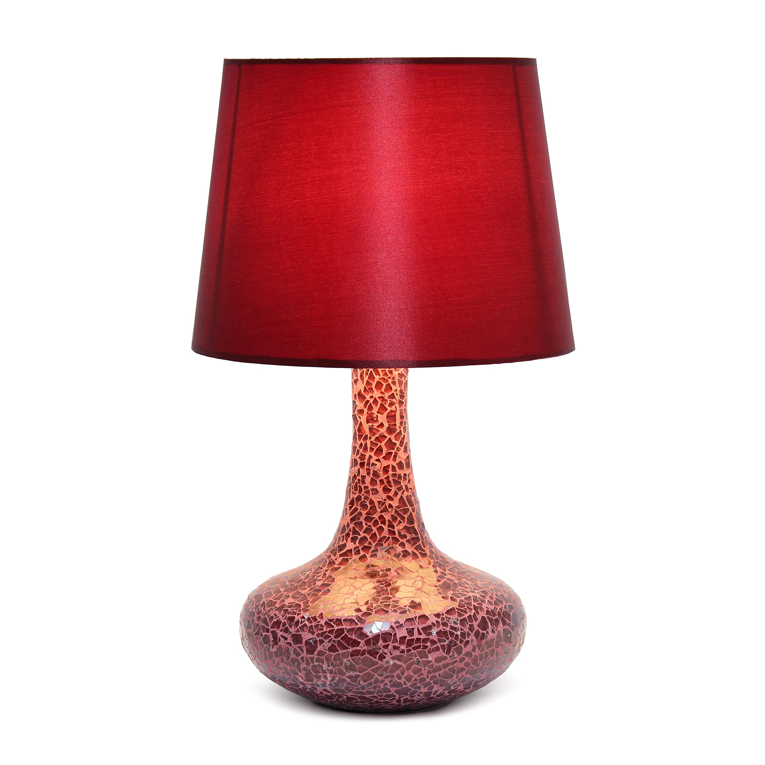 Simple Designs Lt3039-Red 14.17” Contemporary Mosaic Tiled Glass Genie Standard Table Lamp With Matching Fabric Shade For Home Décor, Bedroom, Living Room, Foyer, Office, Red