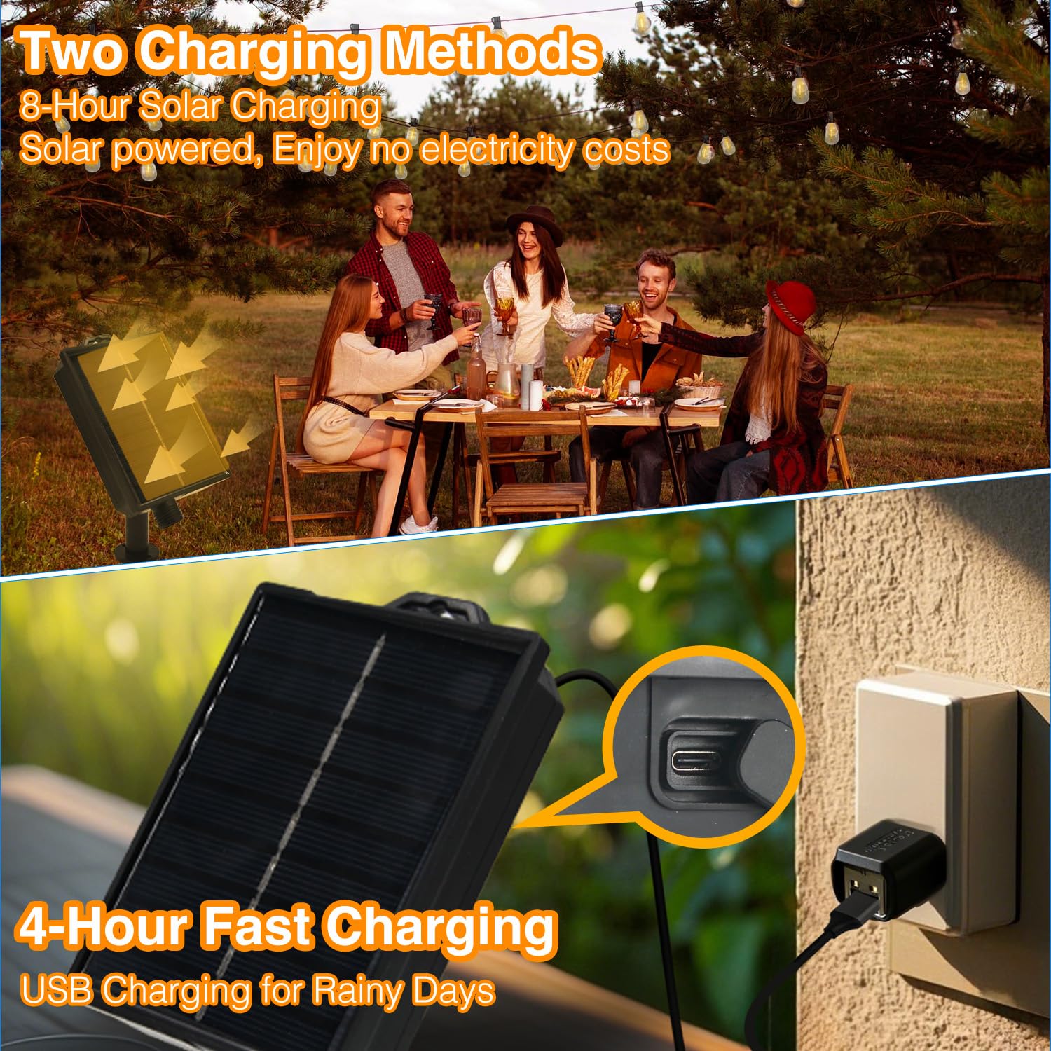 DAYBETTER Solar String Lights 60FT Outdoor Waterproof with Remote & USB Port Dimmable 18+1 LED Black