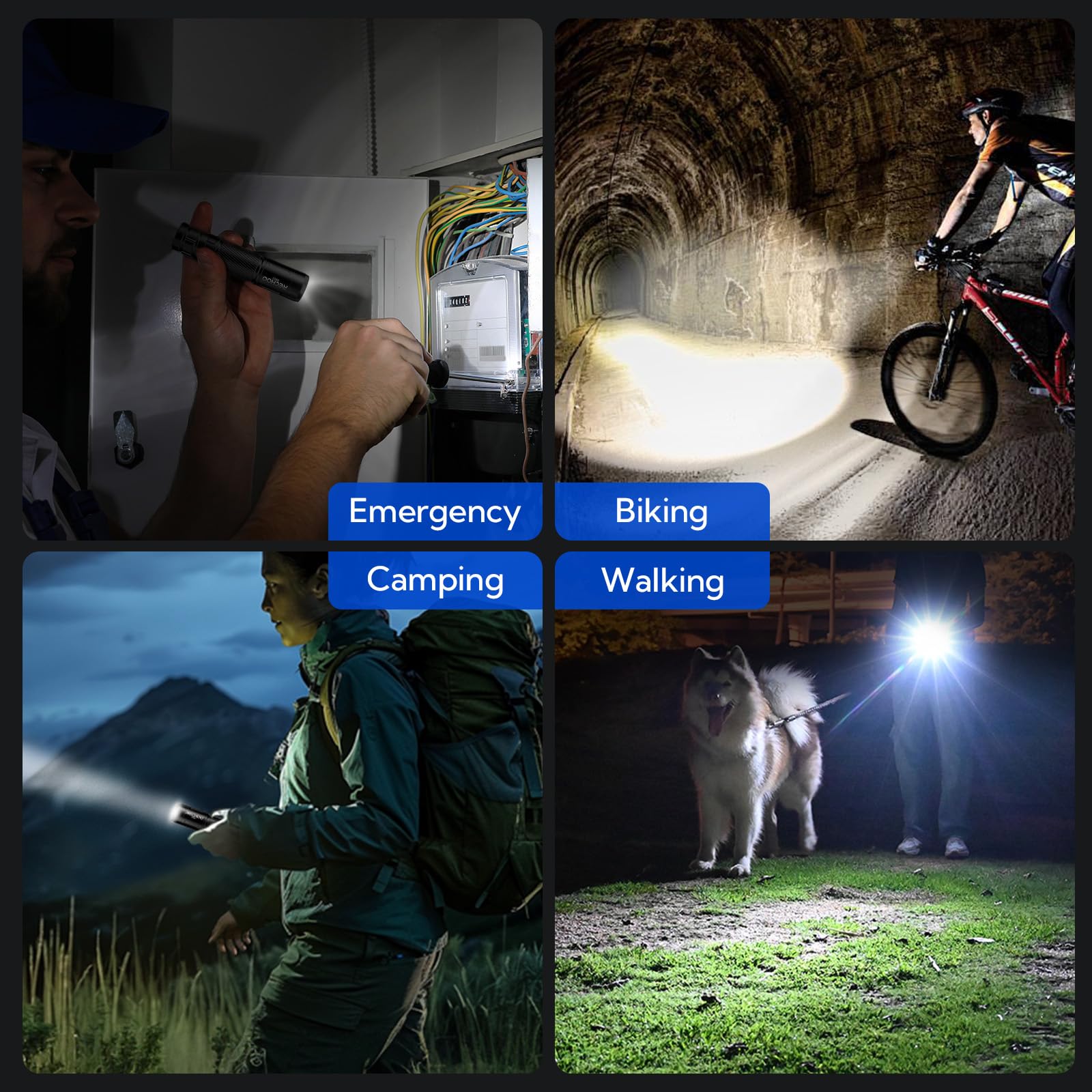 RECHOO Rechargeable Flashlight 500 Lumens, 3 Modes, Black, 2 Pack, Aluminum, Model G800-2P, Water Resistant, Tactical Torch Light