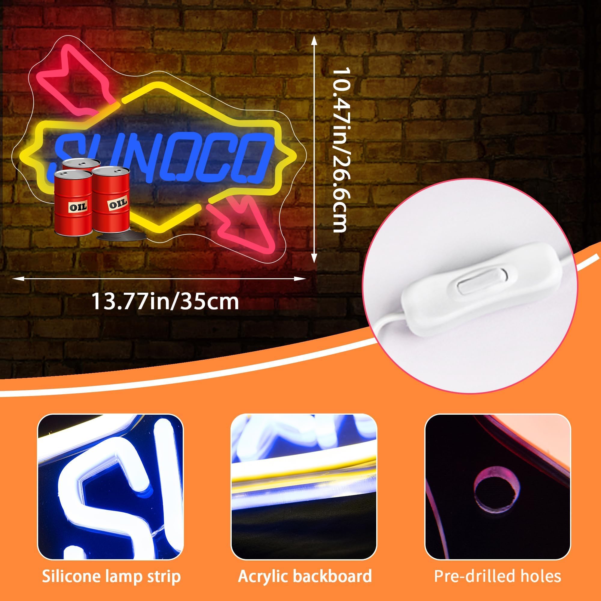 FTMGGDG Garage Neon Sign LED Light Oil Wall Decor 13.8x10.5 inches Acrylic Model FMXD200