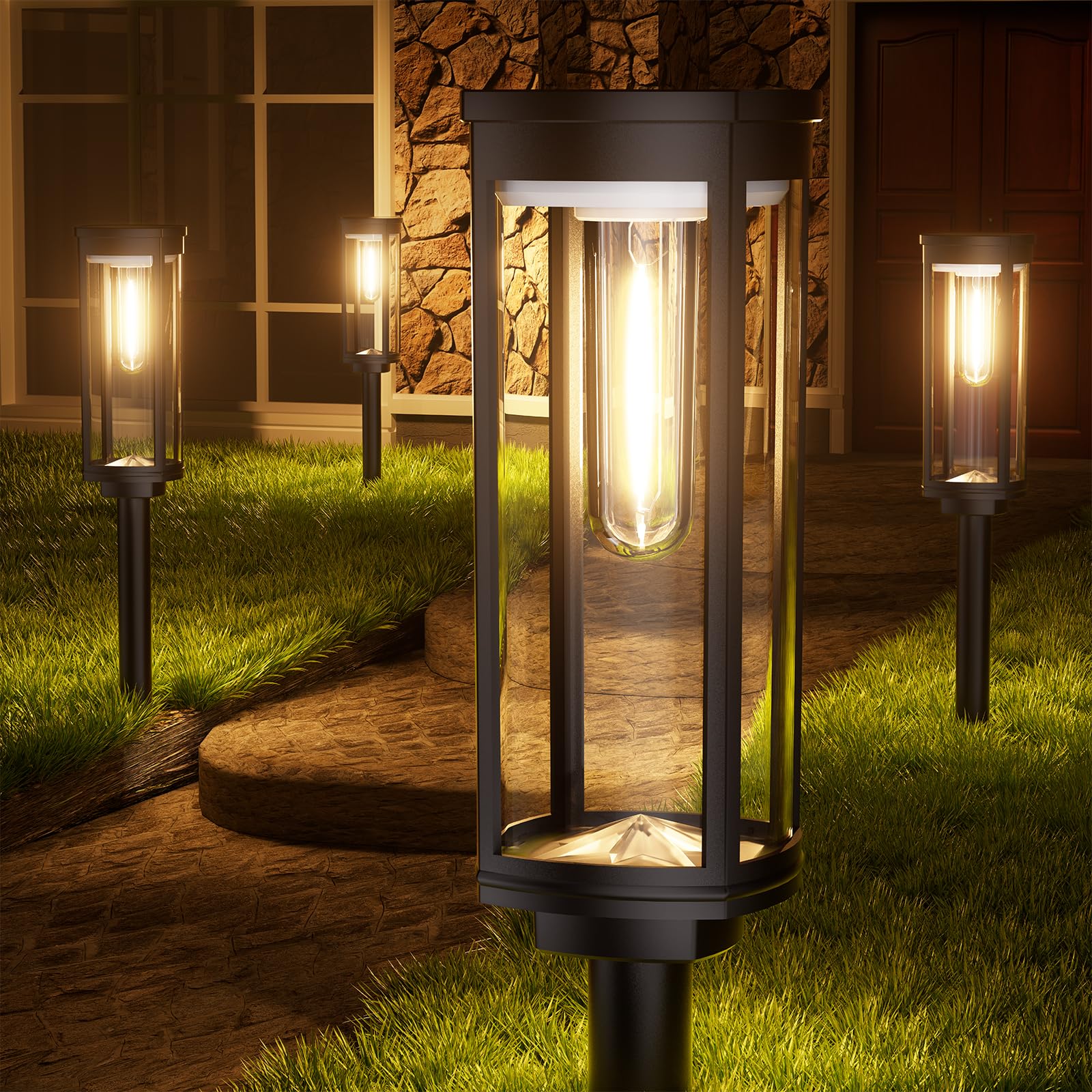 ALFIOT Solar Pathway Lights, IP65 Waterproof, Auto On/Off, 2 Pack, Warm White, Plastic, Model PWT-6