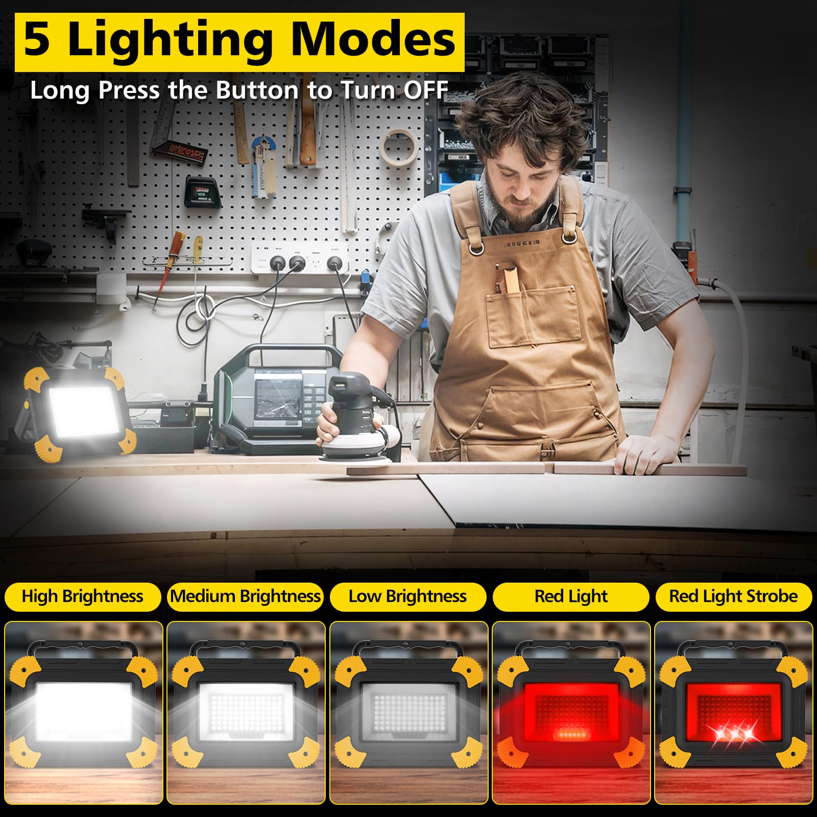 T-Sun Rechargeable Work Light Portable Led Work Light With Usb & Type C Charging Port  For Workshop Emergency And Job Site Lighting(2 Pack)
