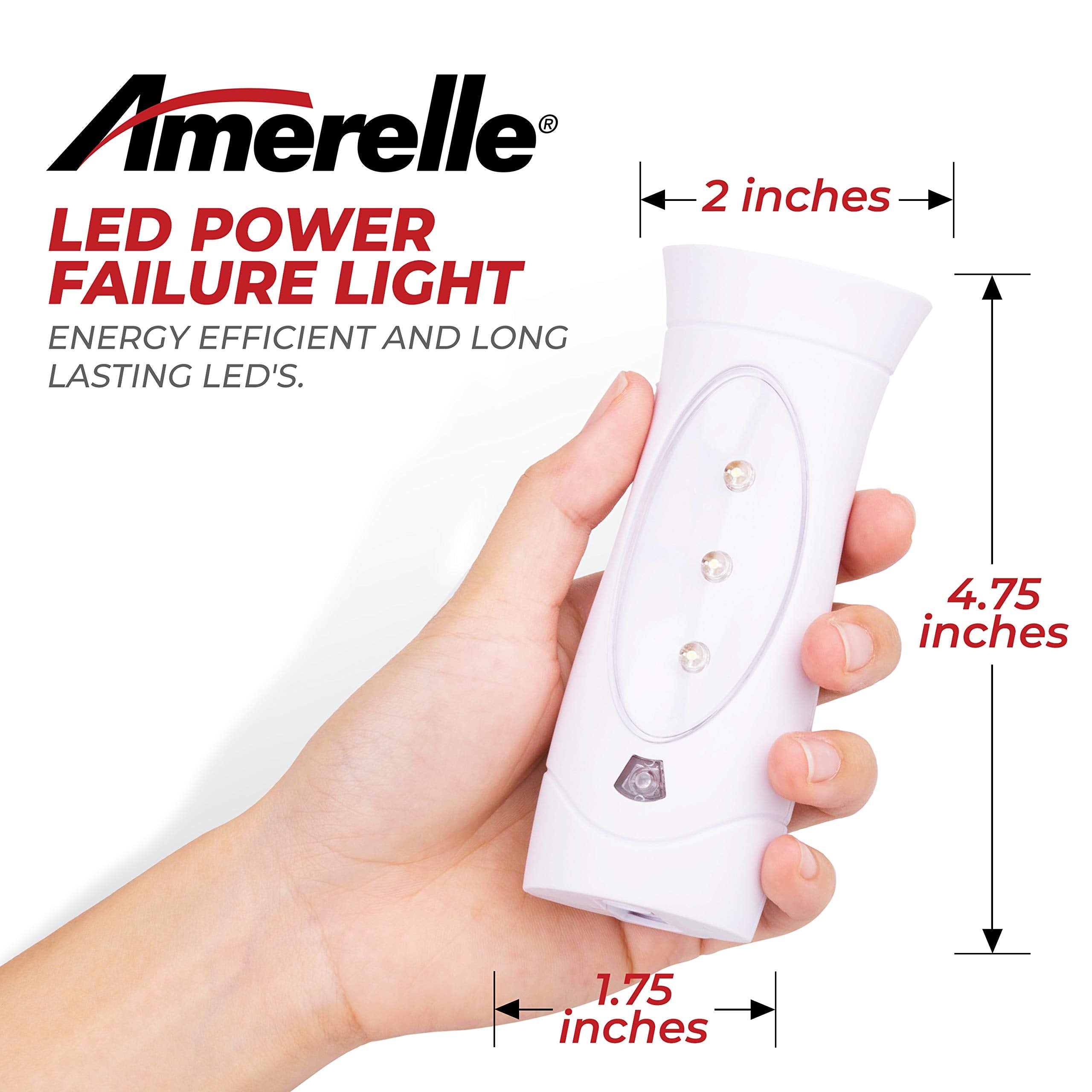 AMERELLE LED Emergency Power Failure Light & Plug-In Flashlight, Rechargeable Battery, White, Pack of 1, Model 71134
