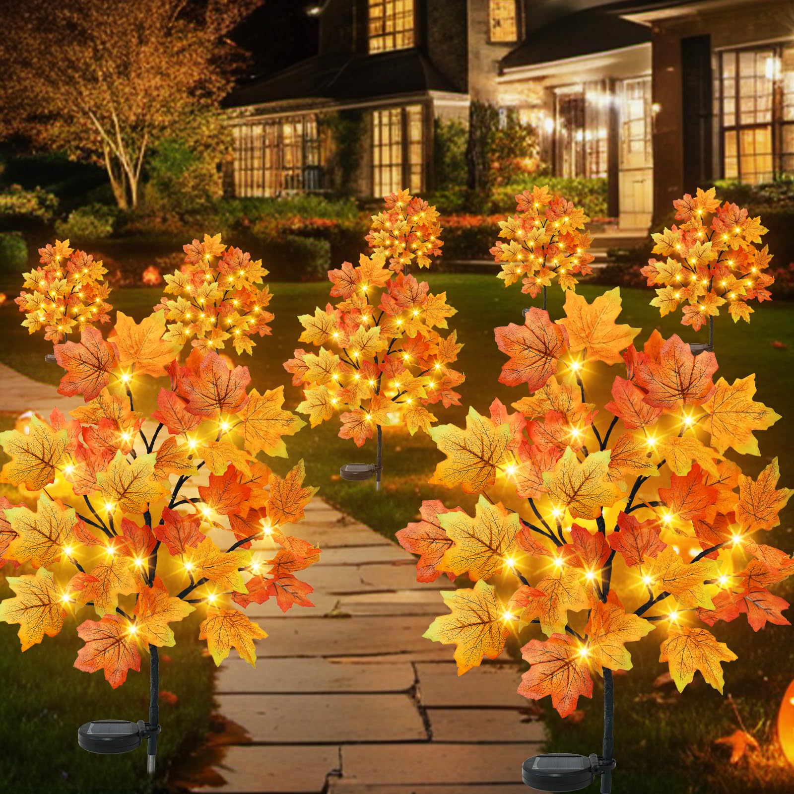 Ruidazon 8 Pack Solar Fall Lights Outdoor Fall Maple Solar Stake Lights 160 Led Waterproof Fall Pathway Lights for Outside Garde