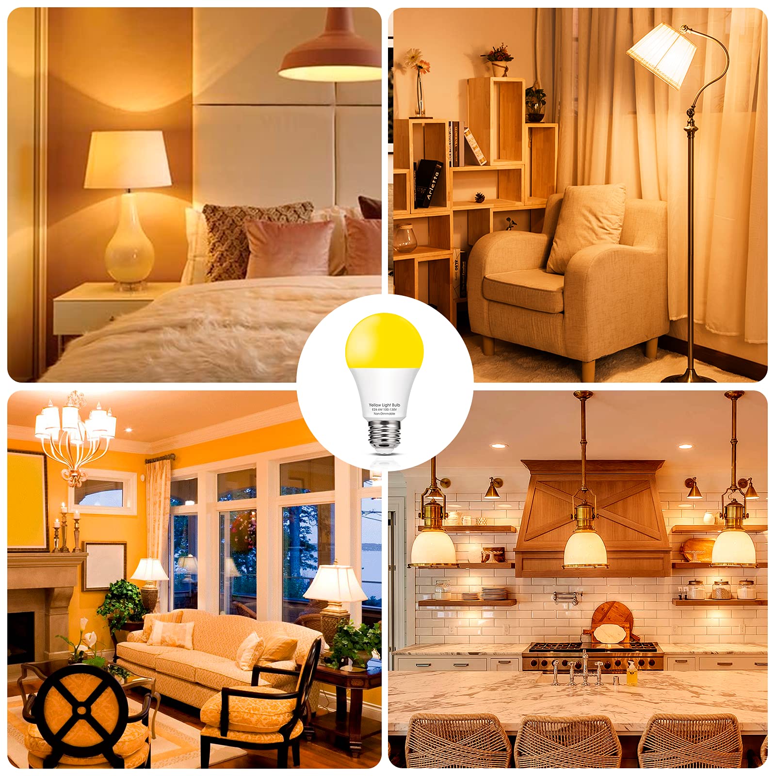Evastary 6W Yellow Led Bug Light Bulbs, 40W Equivalent, Amber Night Lights, 4 Pack