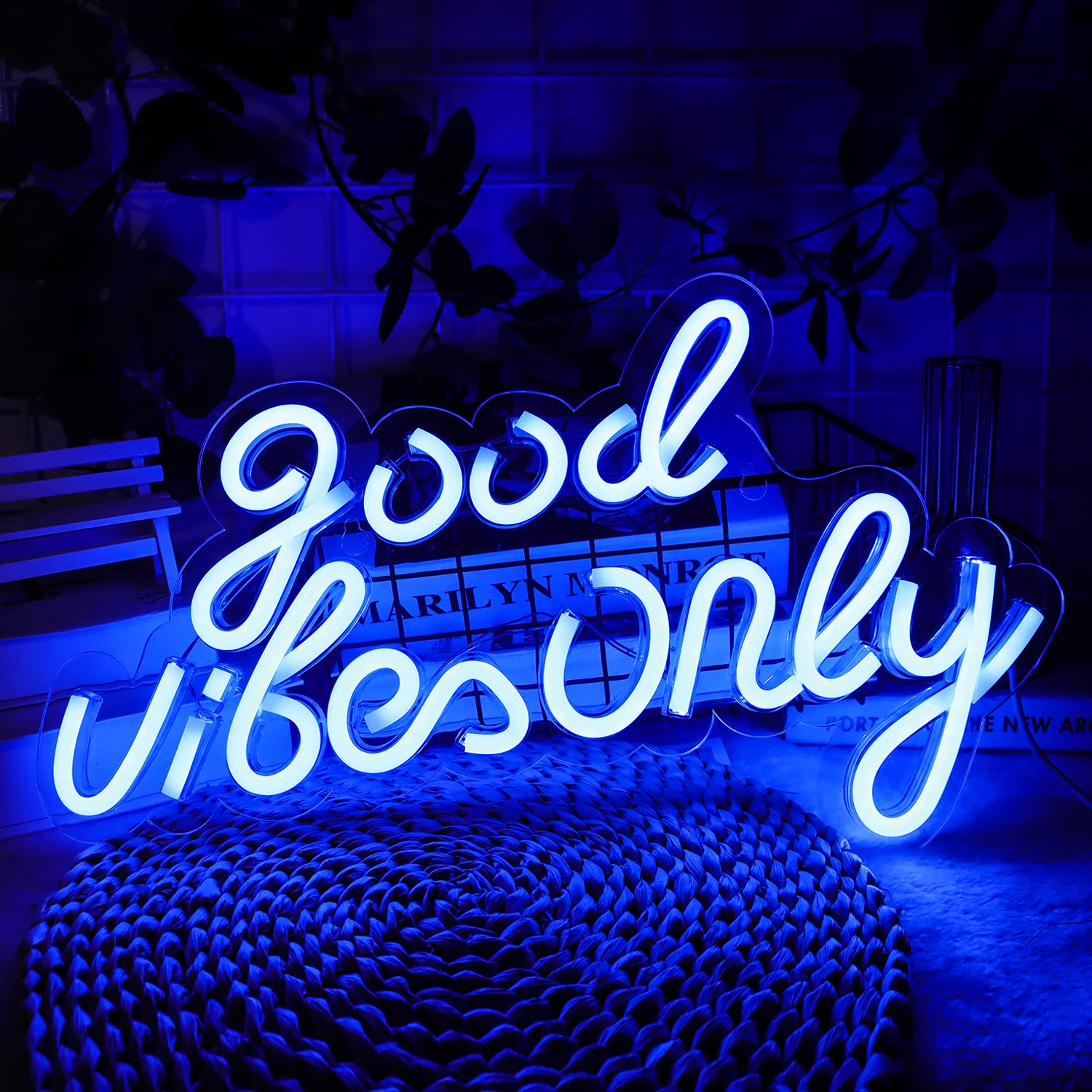 JFLLamp Good Vibes Only Neon Signs for Wall Decor Neon Lights for Bedroom Led Signs Suitable for Living Room Beer Bar Game Room Hotel Birthday Party Restaurant Christmas Led Art Wall Decorative Lights Unique Gift for Lover, 16.5*10 Inch(Blue)