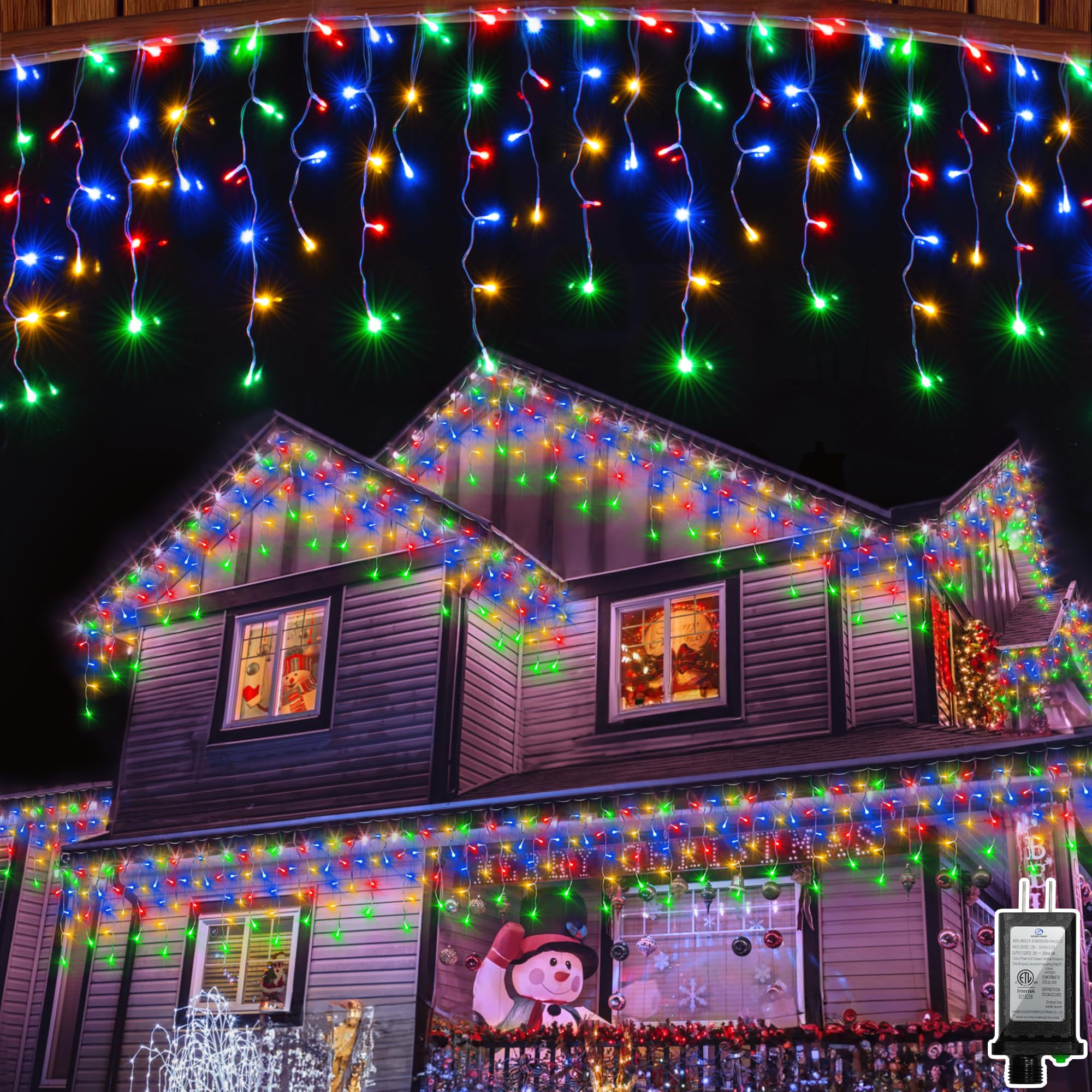 QUHUATU 1296 LED Christmas String Lights, 131ft with 288 Drops, 8 Modes, Waterproof, Multicolor