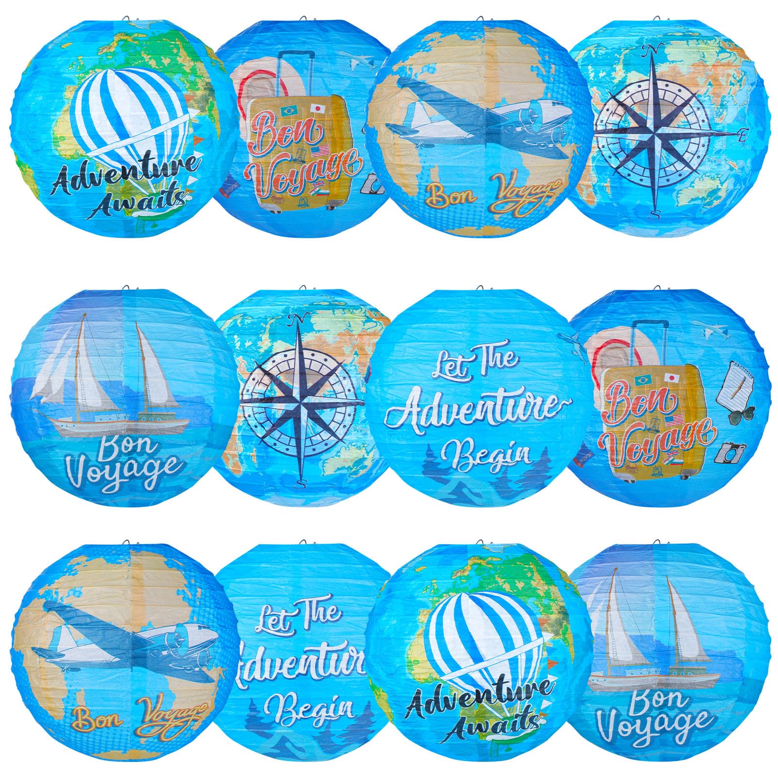 Panelee 12 Pcs Travel Around The World Party Decorations Bon Voyage Paper Hanging Lanterns 8 Inch Adventure Travel Round Paper L