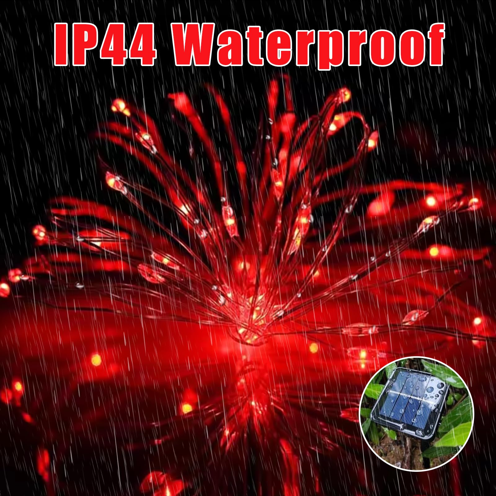 Yeguo Red Halloween Lights Outdoor Waterproof, 4 Pack Each 33Ft 100 Led Solar Fairy Lights, 8 Modes String Light For Outside