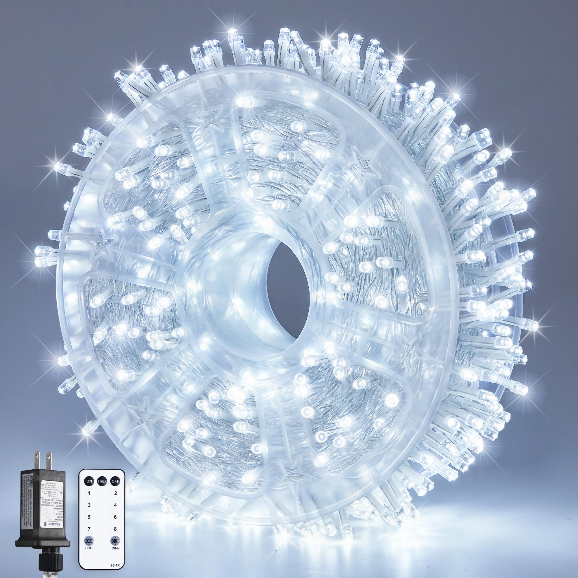 Potive 168Ft Cool White Led Christmas Lights With Remote, Waterproof Indoor/Outdoor Decor
