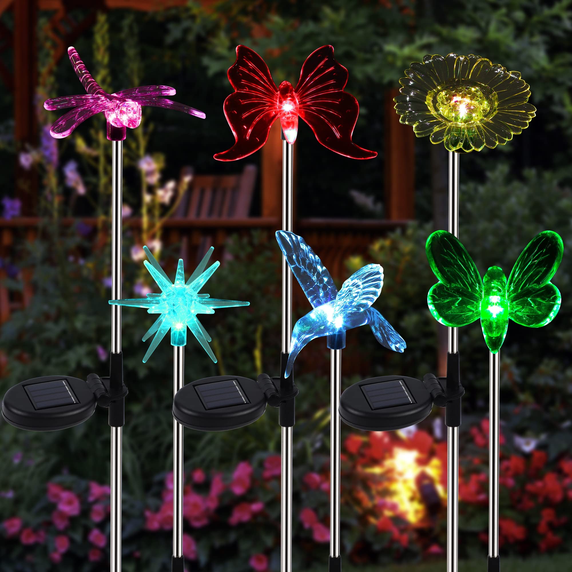 Glintoper Solar Garden Stake Lights - 6 Pack Multicolor Butterfly Figurines, LED Landscape Lighting for Patio and Yard