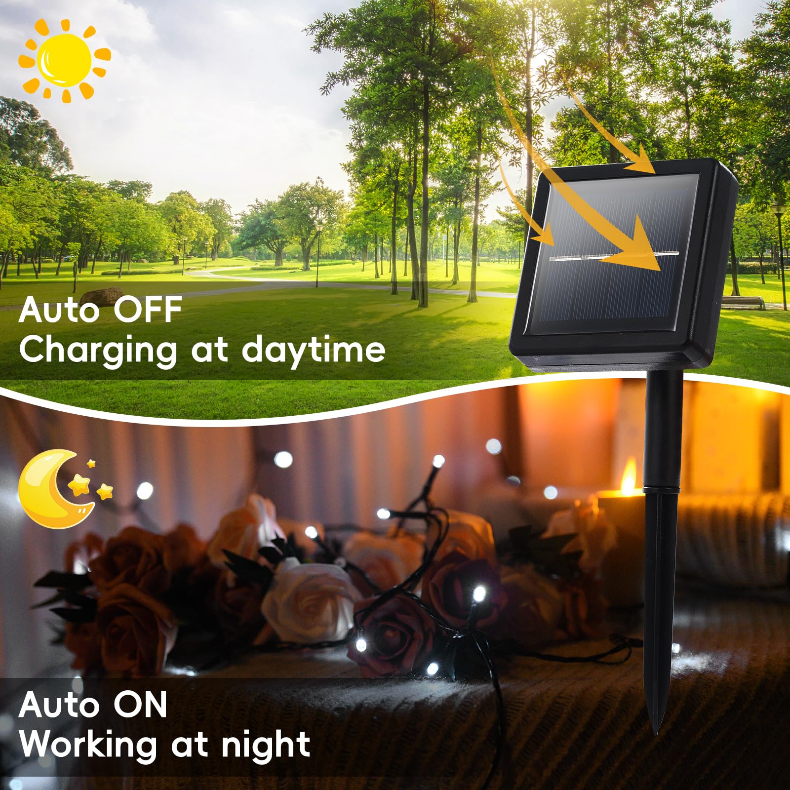 Lycklig 2 Pack Solar String Lights 240 LED Waterproof 110FT Cool White Model LY-TYN-PVC-CW-120LED-2P
