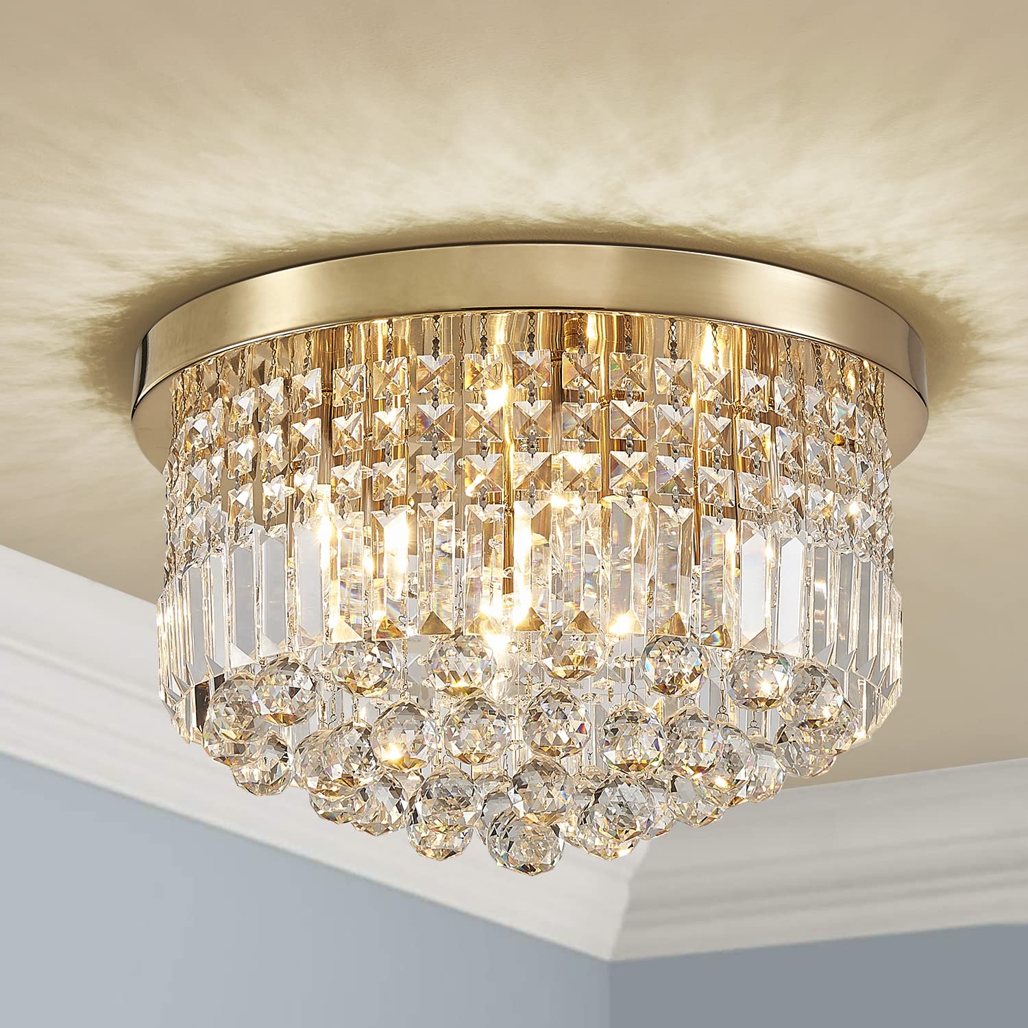Saint Mossi Modern K9 Crystal Raindrop Chandelier Lighting, Flush Mount Ceiling Light, Perfect for Dining Room Bathroom Bedroom