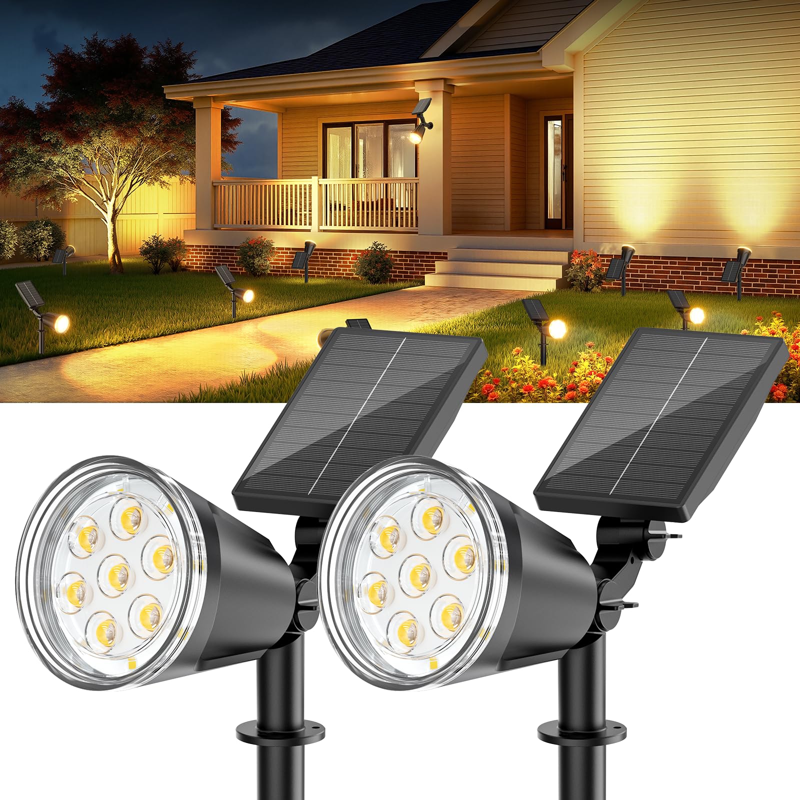 Solar Spot Lights Outdoor Waterproof: 1000LM Big Adjustable Spotlight - 2-in-1 15Hrs+ Long Lasting Spot Light - Solar Powered Sp