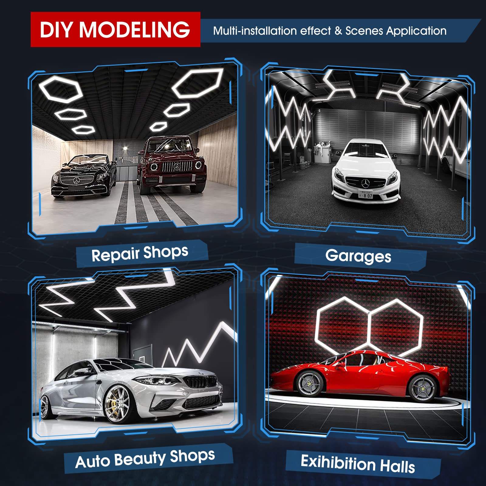 12-Pack Led Hexagon Garage Light: 12700Lm Car Detailing Shop Light, Diy Splicing Ceiling & Wall Decor Lights, For Workshop Basem