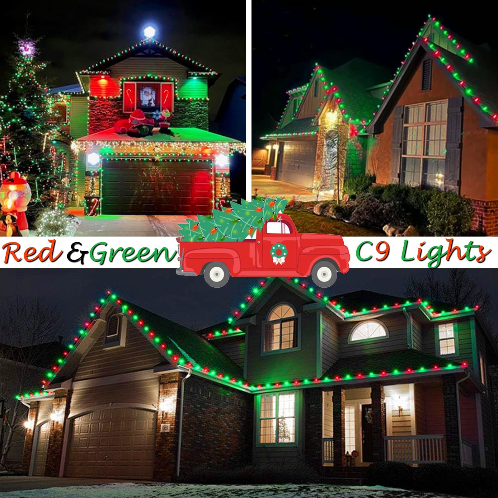 Kaq 2Pk 100Led Red And Green C9 Christmas Lights Waterproof Indoor Outdoor  Extendable 98Ft String Lights Plug In With 13 Lighting Modes  C9 Christmas Decorations For Party Patio  Outside Yard Decor
