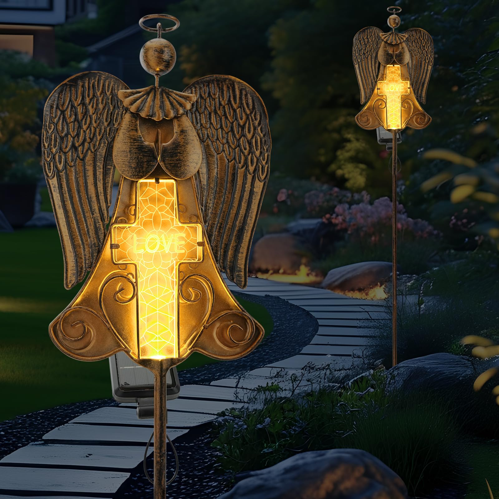 VChymm Angel Stake Solar Lights 40.94 Inch, Auto On/Off LED Pathway Lights for Yard Patio Cemetery, Waterproof Outdoor Decor Chr