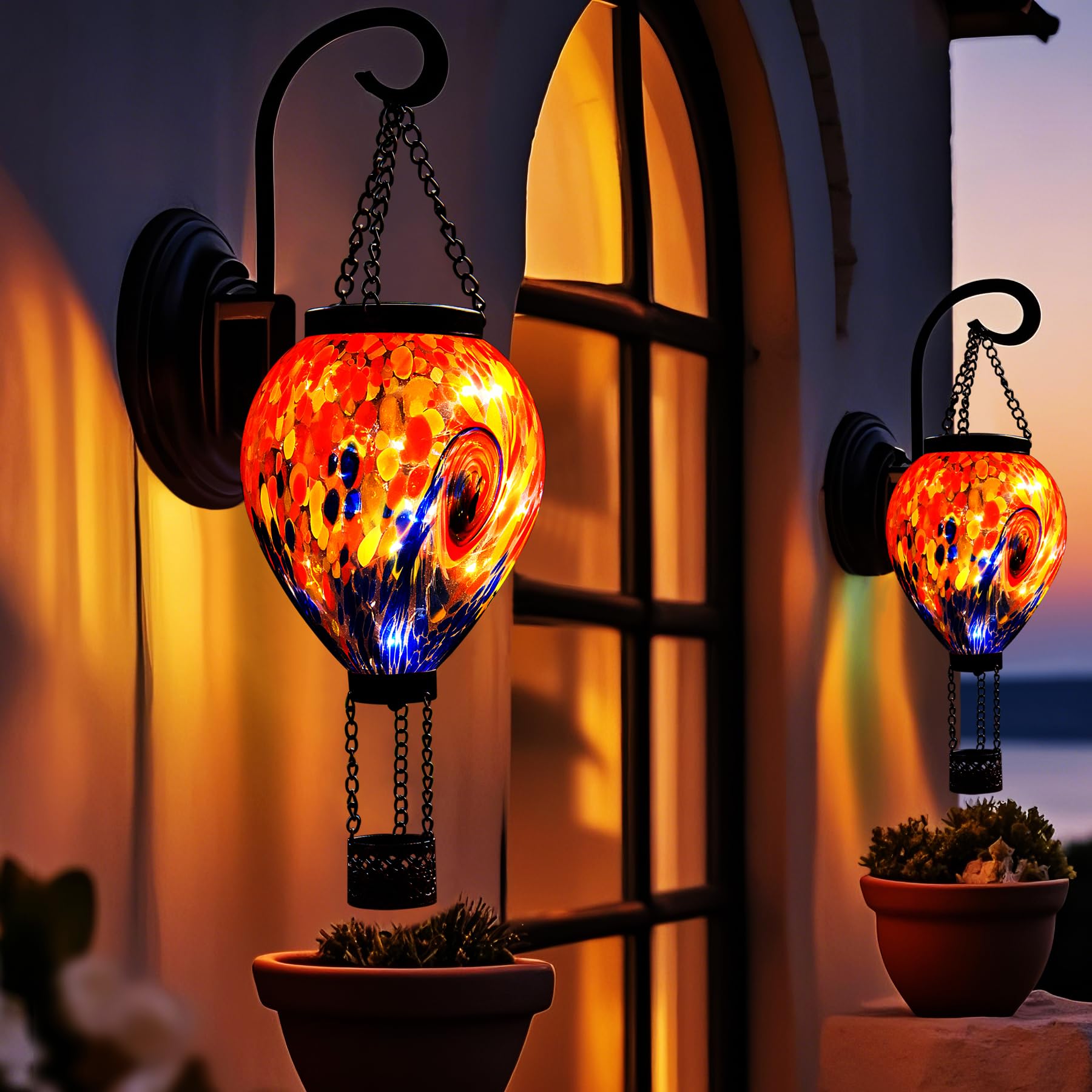 Voreen Solar Hot Air Balloon Light - Hand Blown Colorful Glass Outdoor Hanging Lantern  Waterproof Decorative Garden Lighting  Gift For Mom Wife Friend Backyard Patio Decor