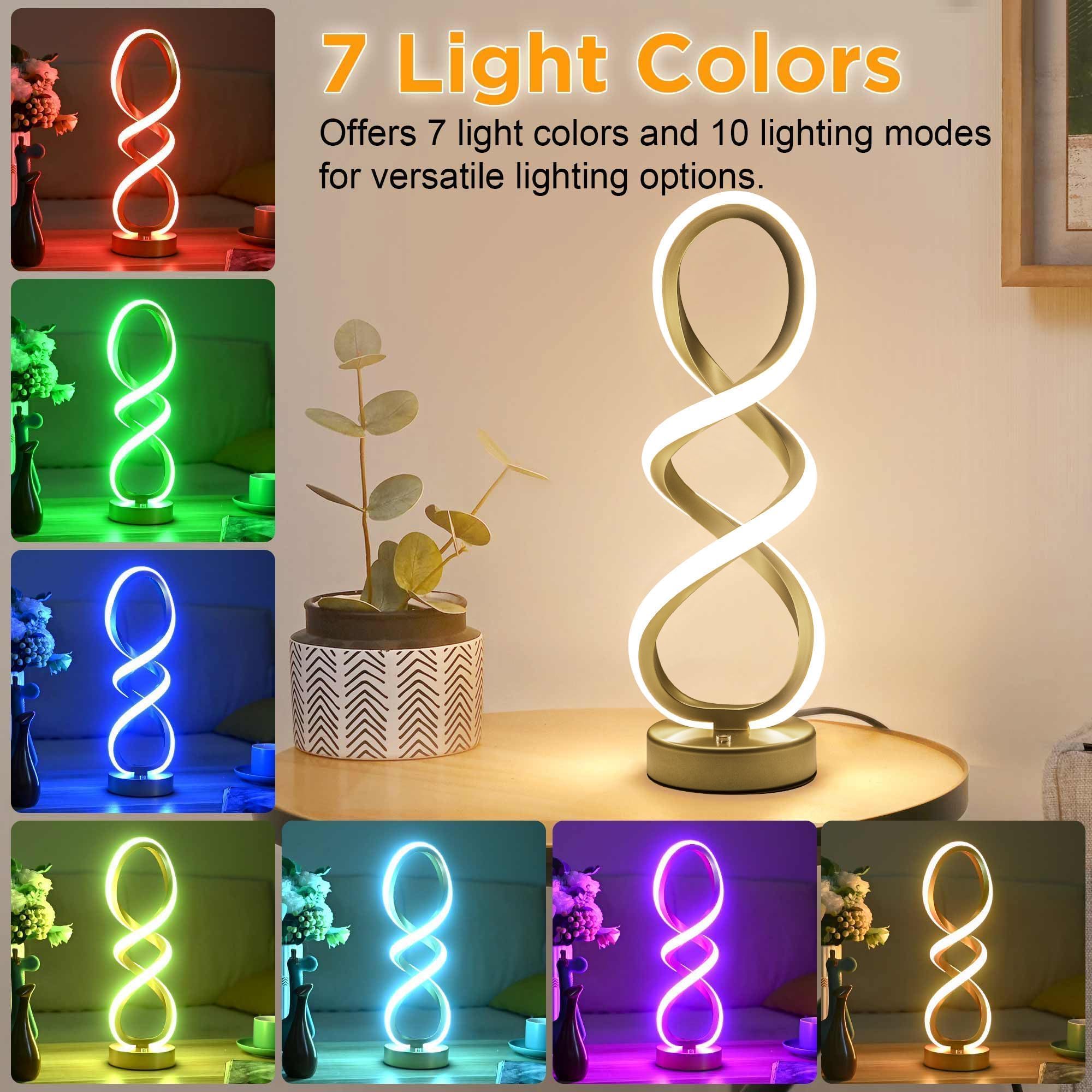 Adebime Modern RGB Table Lamp - Touch Dimmable, 10 Light Modes, Double Spiral 15.7", Gold-Spiral RGB
