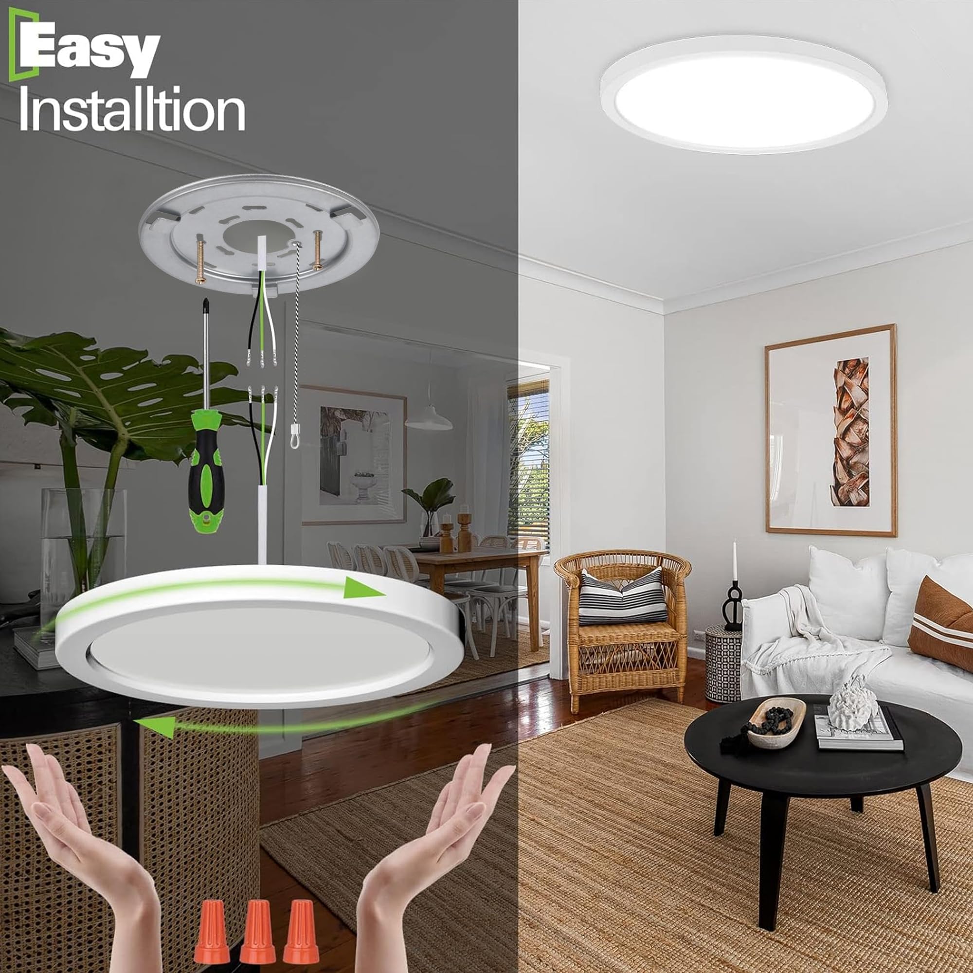 Hykolity LED Round Flat Panel Light 18 Inch 32W 3200lm Dimmable 3000K/4000K/5000K CCT Selectable White Edge-L