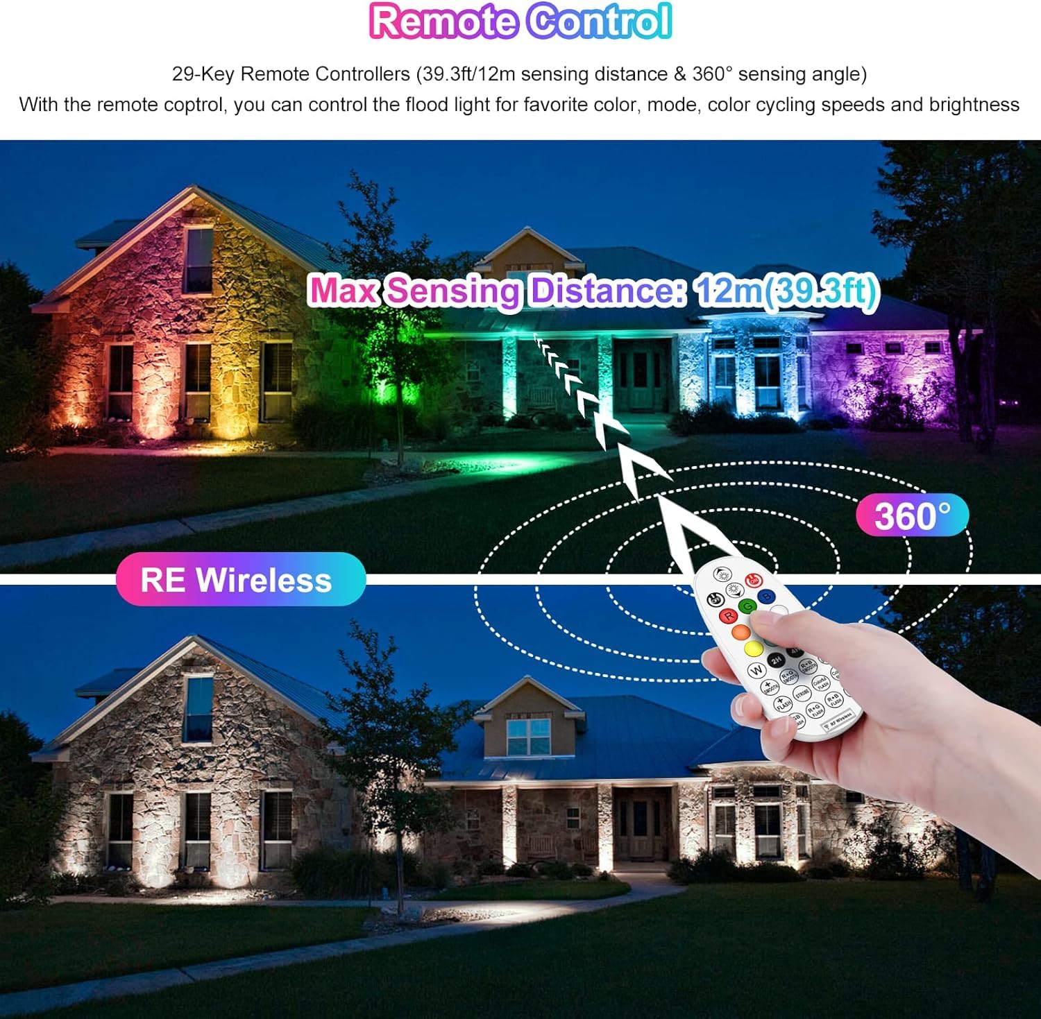 MEIKEE 35W RGBW LED Flood Lights - 3500LM Color Changing Security Lights, IP66 Waterproof, Black, 4 Pack, Model RFLB025