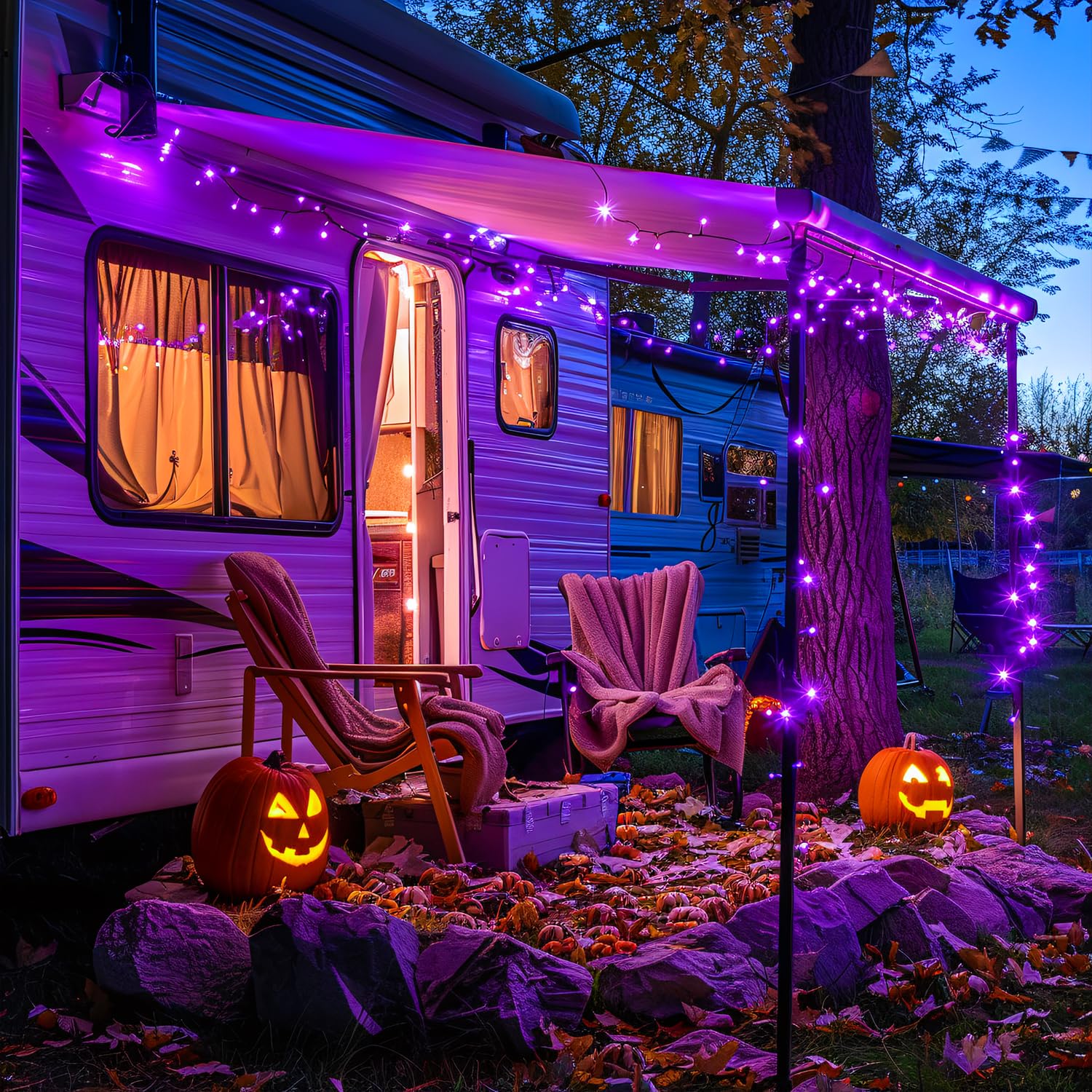 JMEXSUSS Solar Christmas Lights 100 LED 33ft Waterproof Purple 8 Modes, Model EXS-S-0100, 2 Pack