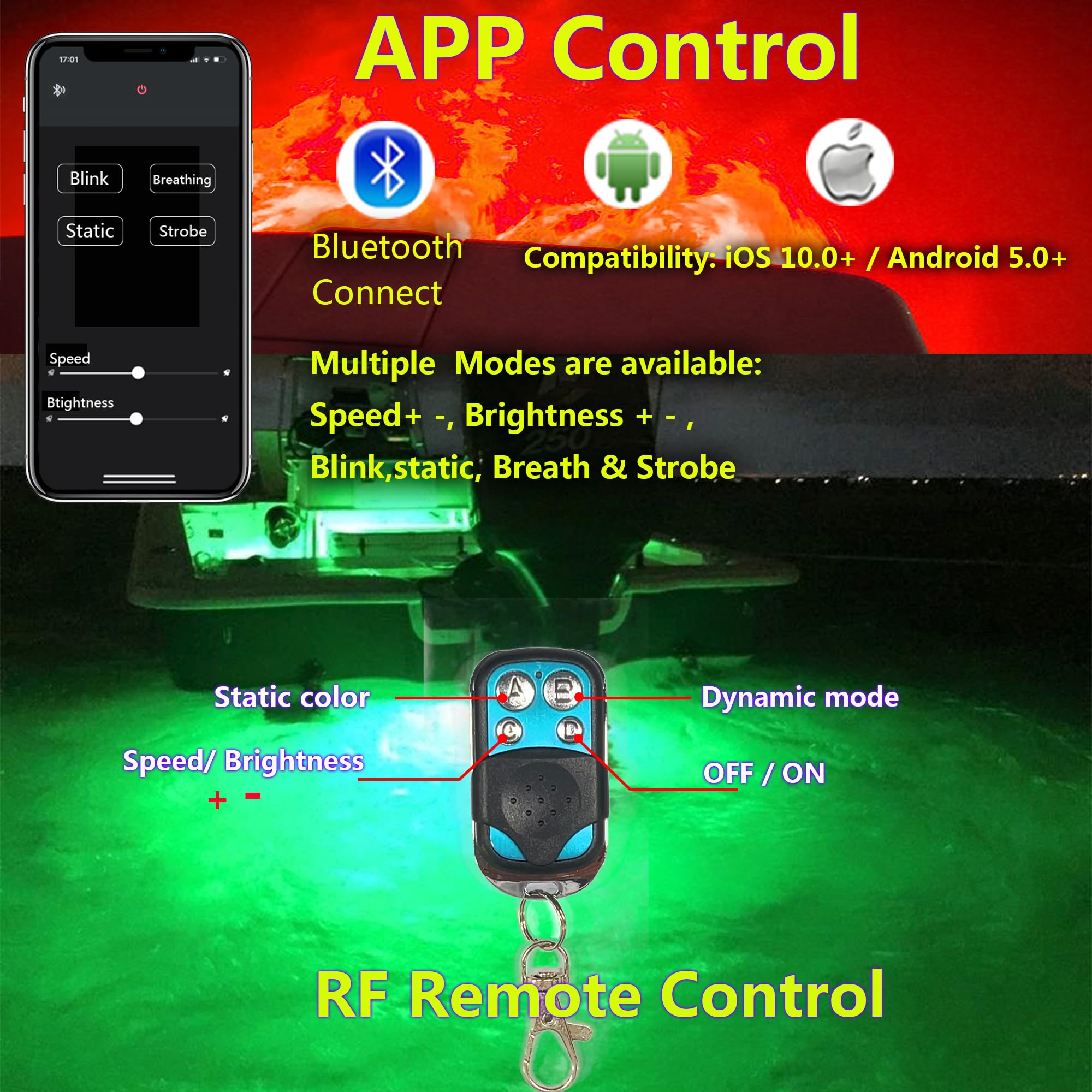 NBWDY Boat Drain Plug Light - 4100LM, IP68 Waterproof, Red, Bronze Housing, APP Remote Control, Smart Cooling System