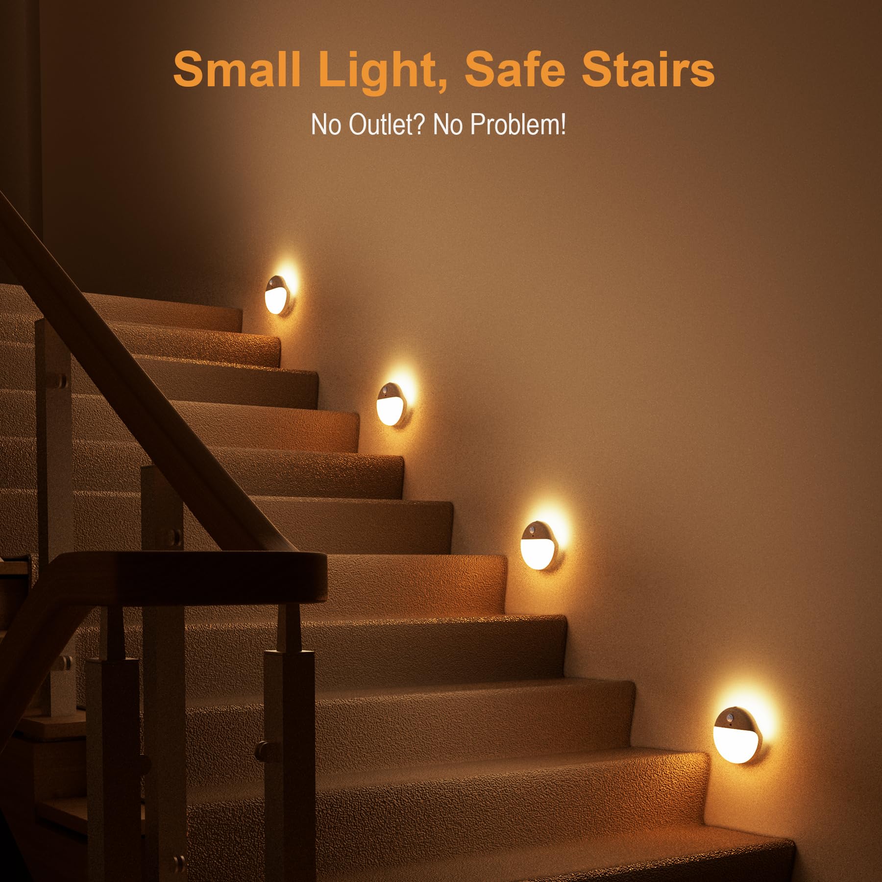 Yunlex 2 Pack Stair Lights Indoor, Stick On Lights, Motion Sensor Night Light, 3 Lighting Modes, Portable Battery Powered, Dimma