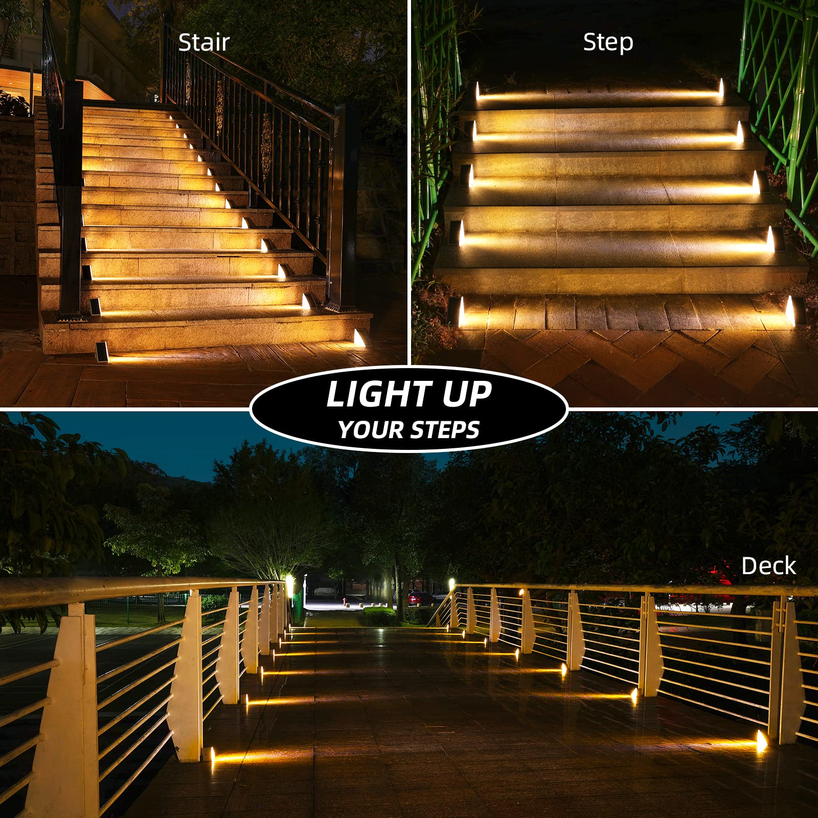 Niorsun Solar Step Lights, 8 Pack Warm White Waterproof Ip67, Auto On/Off For Steps, Patio, Yard, Deck - Model Abe110-A
