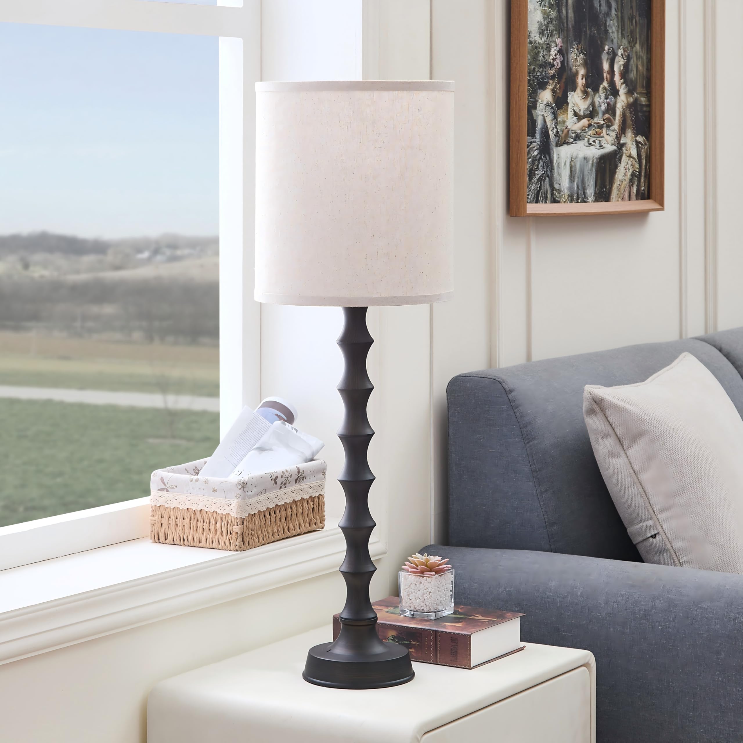 Euo 30.5'' Rustic Buffet Table Lamps For Living Room Set Of 2, Farmhouse Table Lamps For Buffet Set Of 2, Oil Rubbed Bronze Cand