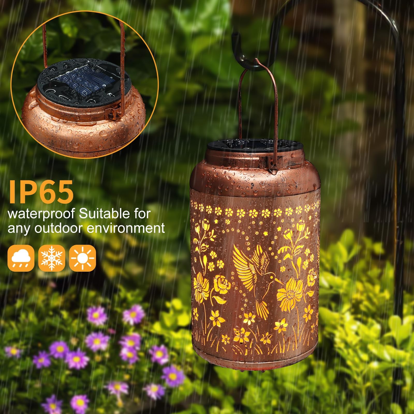 Tepaken 2 Pack Solar Lanterns Outdoor Waterproof, Hummingbird Garden Decor Gifts For Women Mom Grandma Hanging Solar Lights Metal Solar Decoration Outside For Yard, Patio, Lawn, Pathway, Landscape