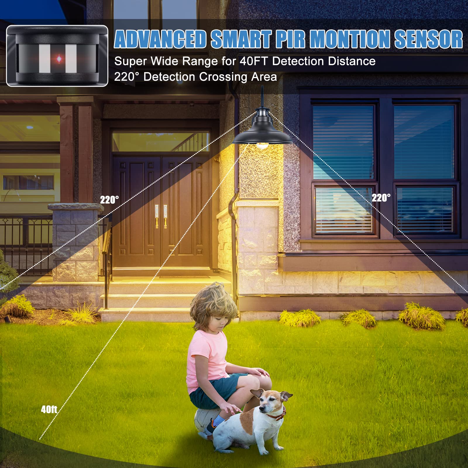 Yolsunes Motion Sensor Outdoor Barn Lights - Dusk To Dawn Black Gooseneck Fixture, 12In