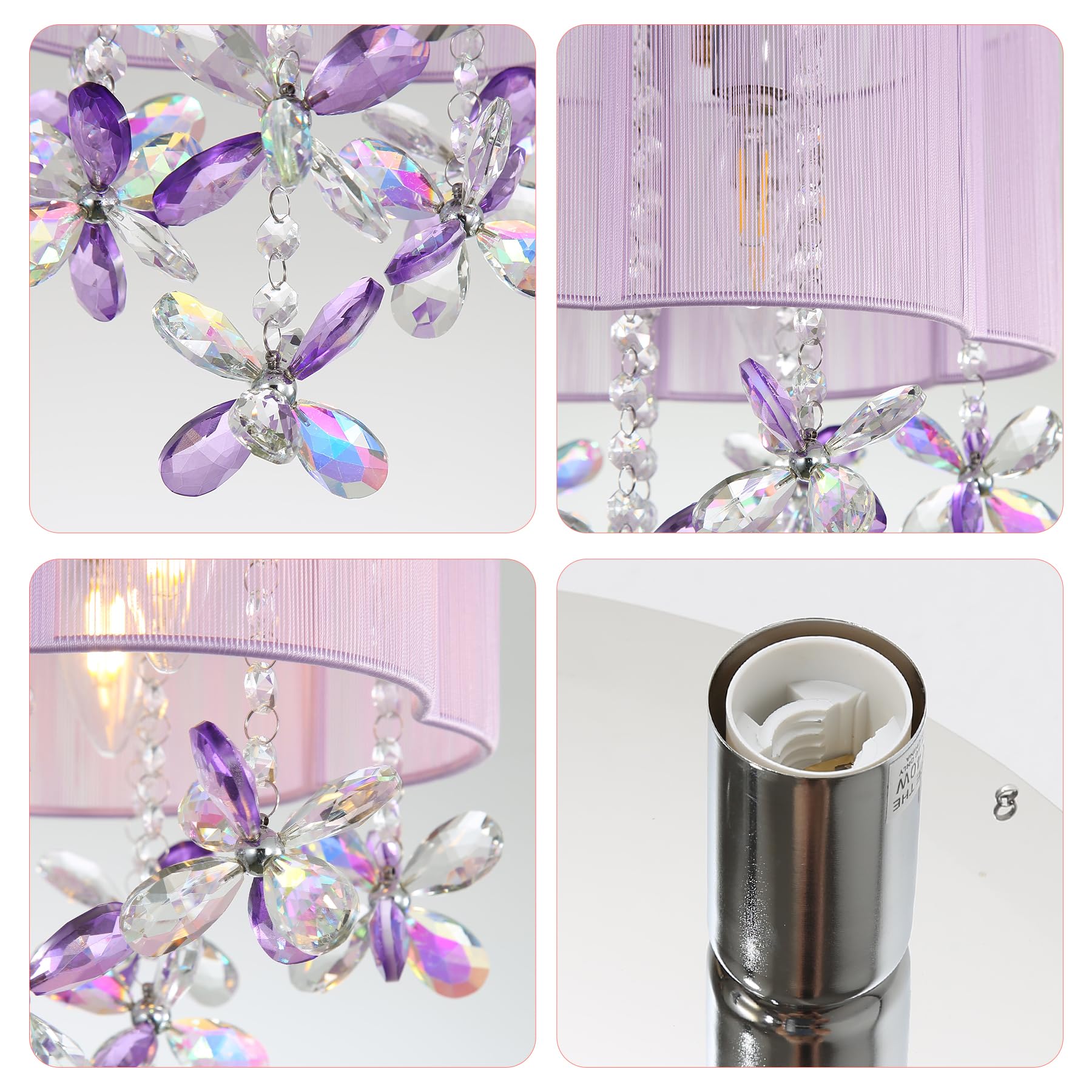 3 Light Bedroom Chandelier Ceiling Light Pink Lamp 13'' Small Crystal Mini Chandelier Flush Mount Ceiling Light With Handmade Fl