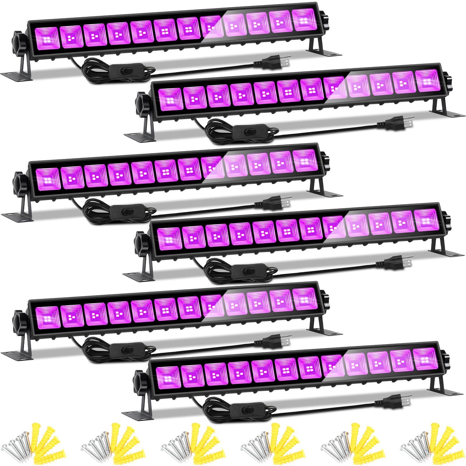 6 Pack 120W Led Black Lights, Blacklight Bar Light Up To 5000Ft² Area With Switch+Plug+6Ft Cable, Glow Party Light Supply For Halloween, Fluorescent Poster, Body Paint, Birthday, Bedroom, Classroom