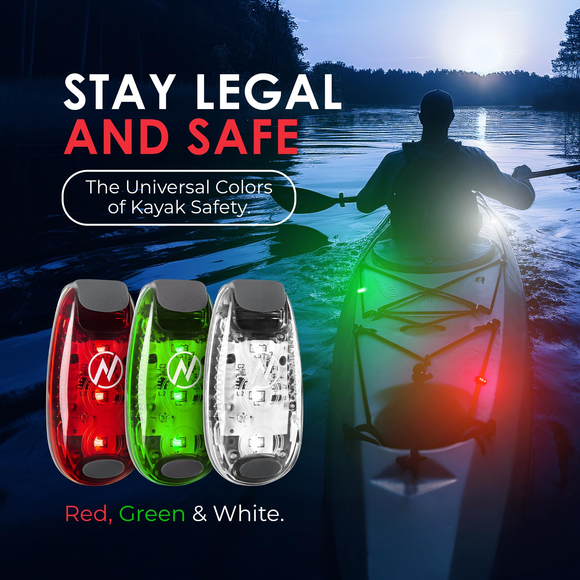 KayaLuma LED Kayak Lights (3 Pack) | Clip On IPX5 Waterproof Marine Navigation Lights for Night Kayaking, Canoeing, Boating, Fis