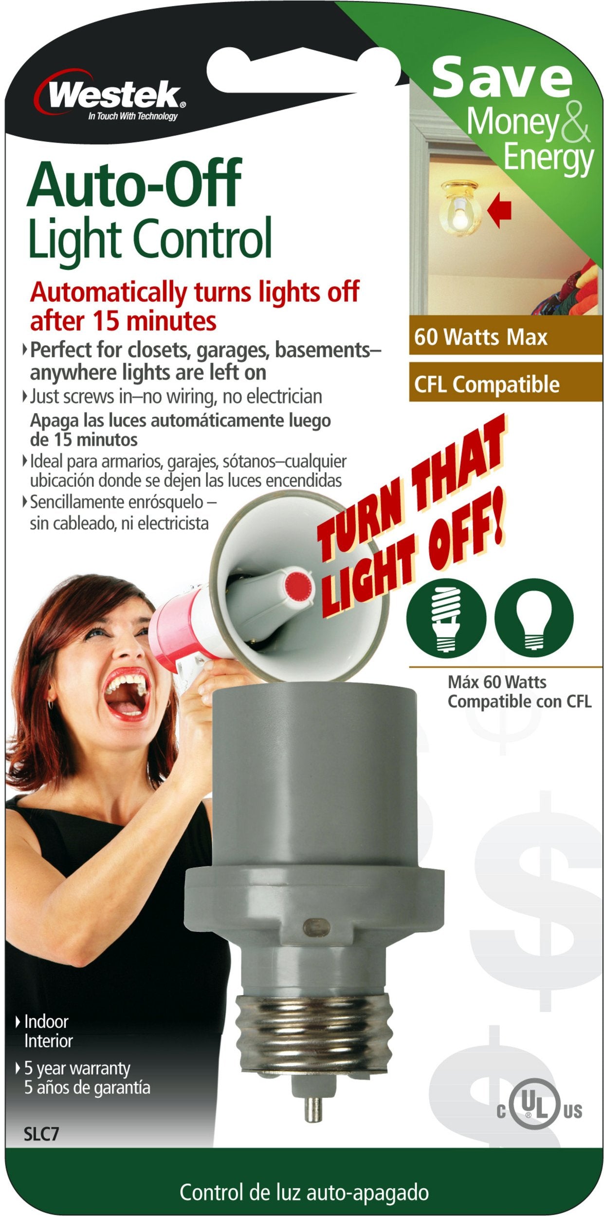 Westek Slc7 60W Auto Off Screw-In Light Control, Gray