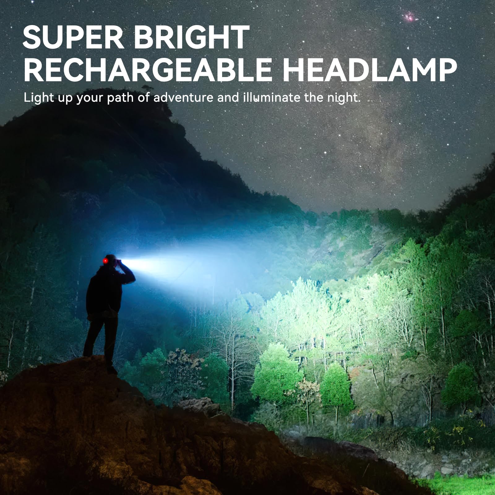 WdtPro 2 Pack Rechargeable Headlamp, 3000L Bright, Waterproof, 90° Adjustable, Lightweight Aluminum, Black, Model H3000