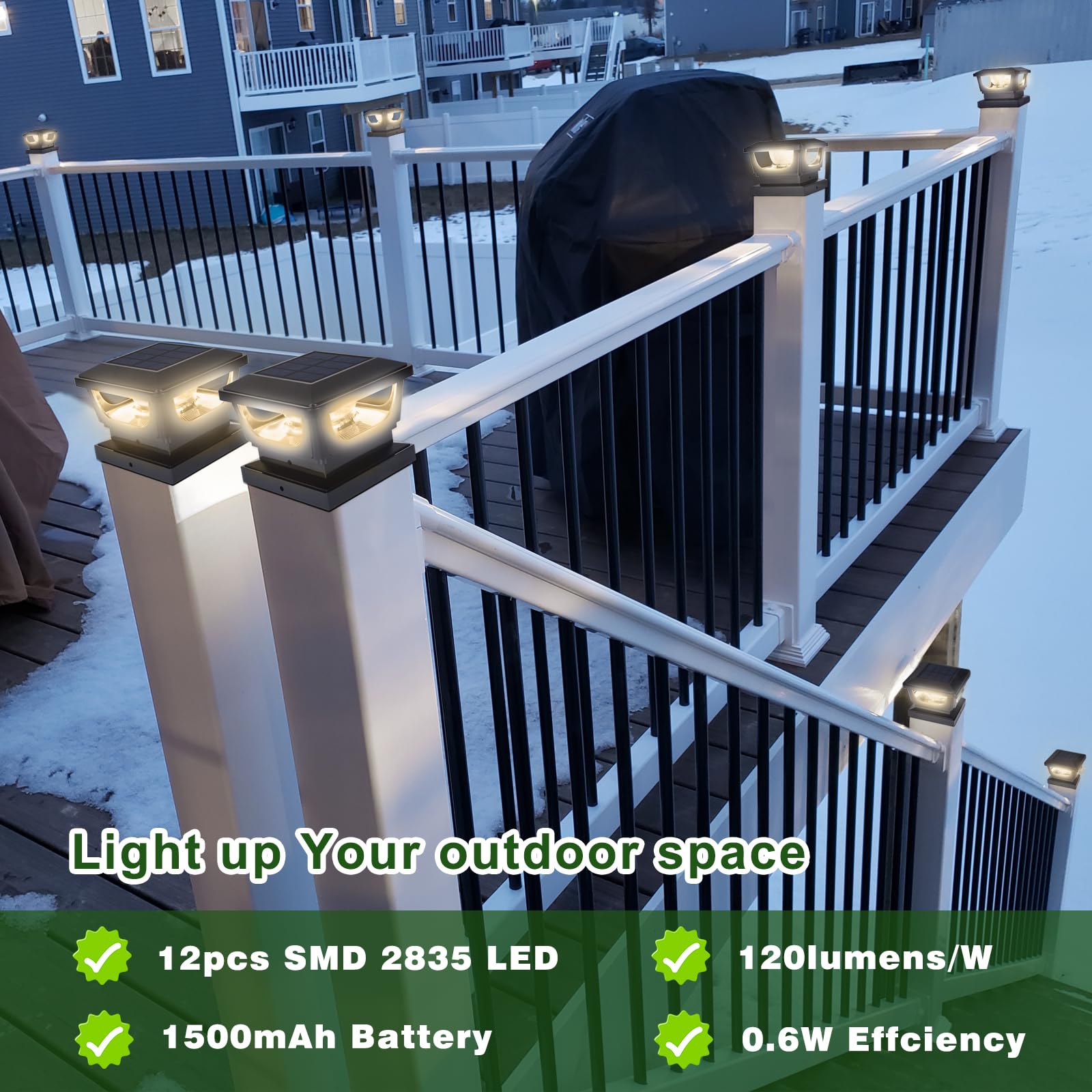 Sumaote Solar Post Cap Light, 120 Lumen, IP65 Waterproof, Warm White, Fits 4x4 & 3x3 Posts, 4 Pack